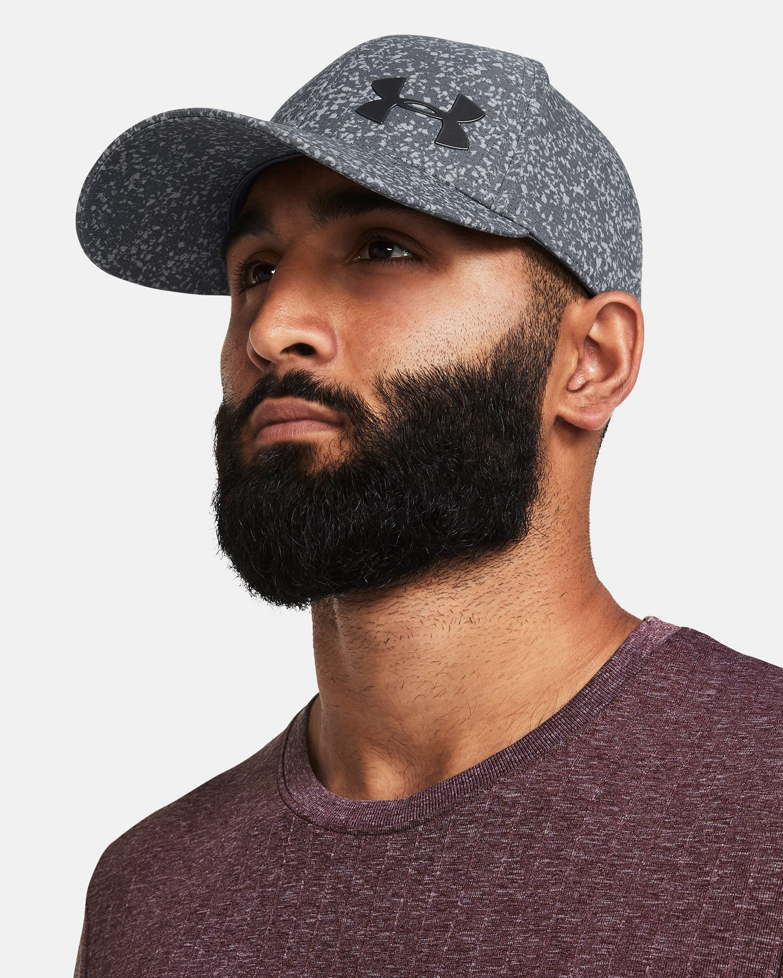 Muhammad Abbasi | Under Armour | Hats & Accessories | Grey patterned hat, maroon long sleeve shirt