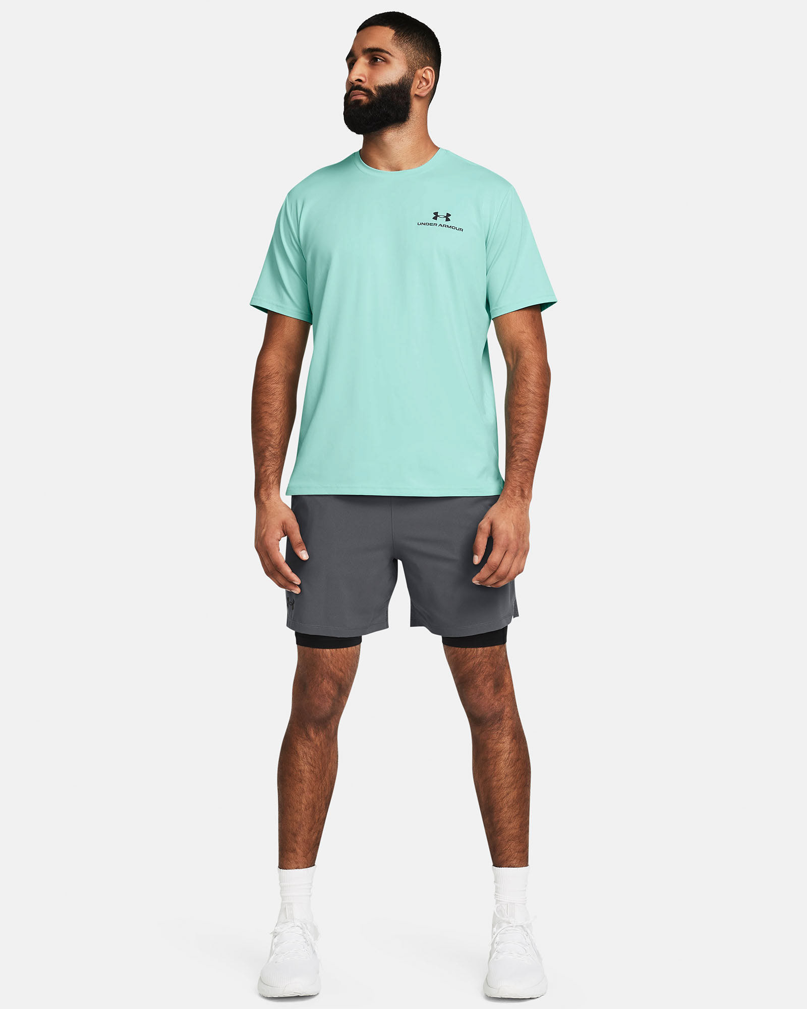 Muhammad Abbasi | Under Armour | Ecom Shoot | Light blue tee with grey shorts