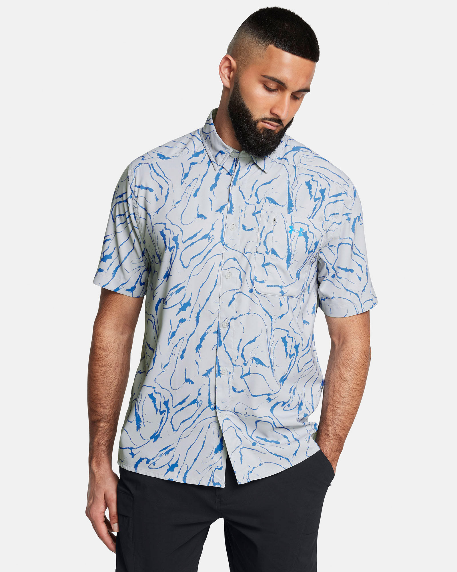 Muhammad Abbasi | Under Armour | Ecom Shoot | Light blue patterned short-sleeve button-up shirt