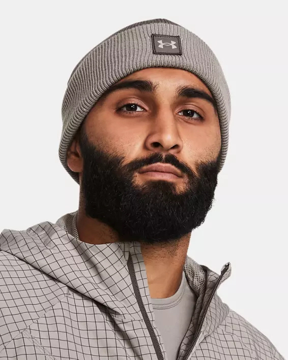 Muhammad Abbasi | Under Armour | Hats & Accessories | Grey beanie with UA logo, grey patterned jacket