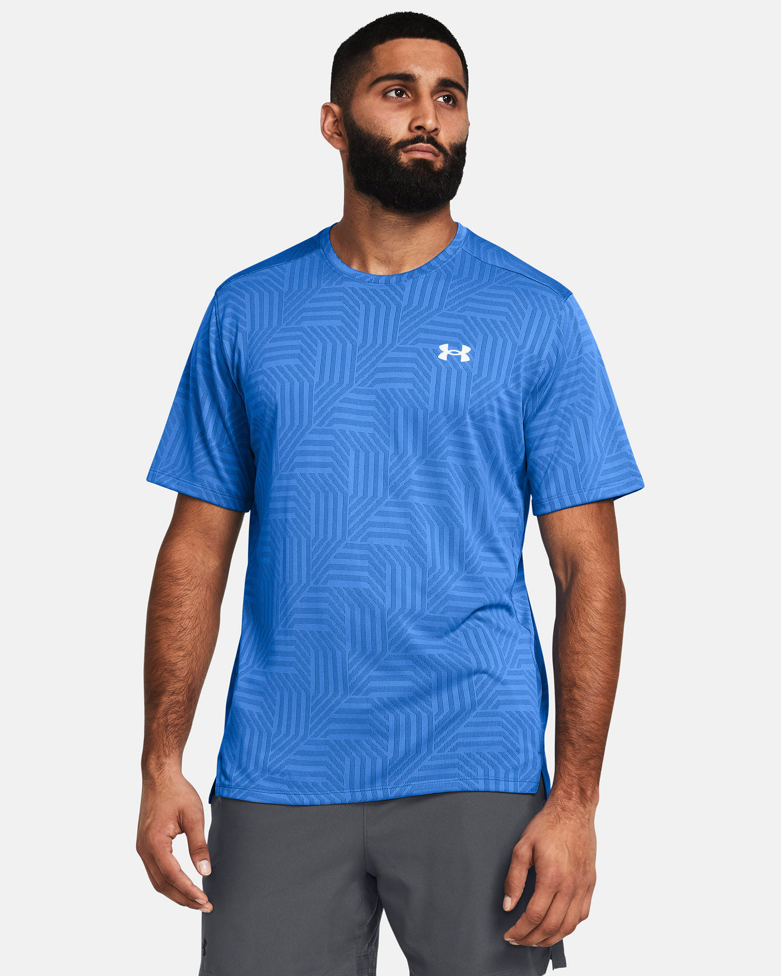 Muhammad Abbasi | Under Armour | Ecom Shoot | Bright blue patterned short-sleeve tee 