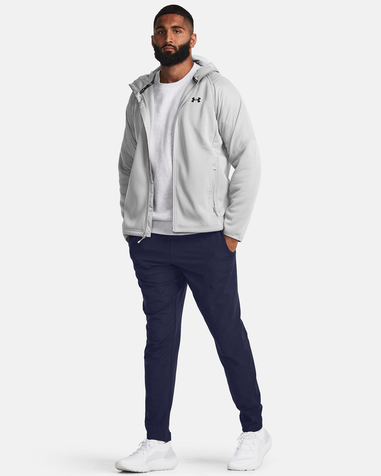 Muhammad Abbasi | Under Armour | Ecom Shoot | Grey hoodie with navy joggers