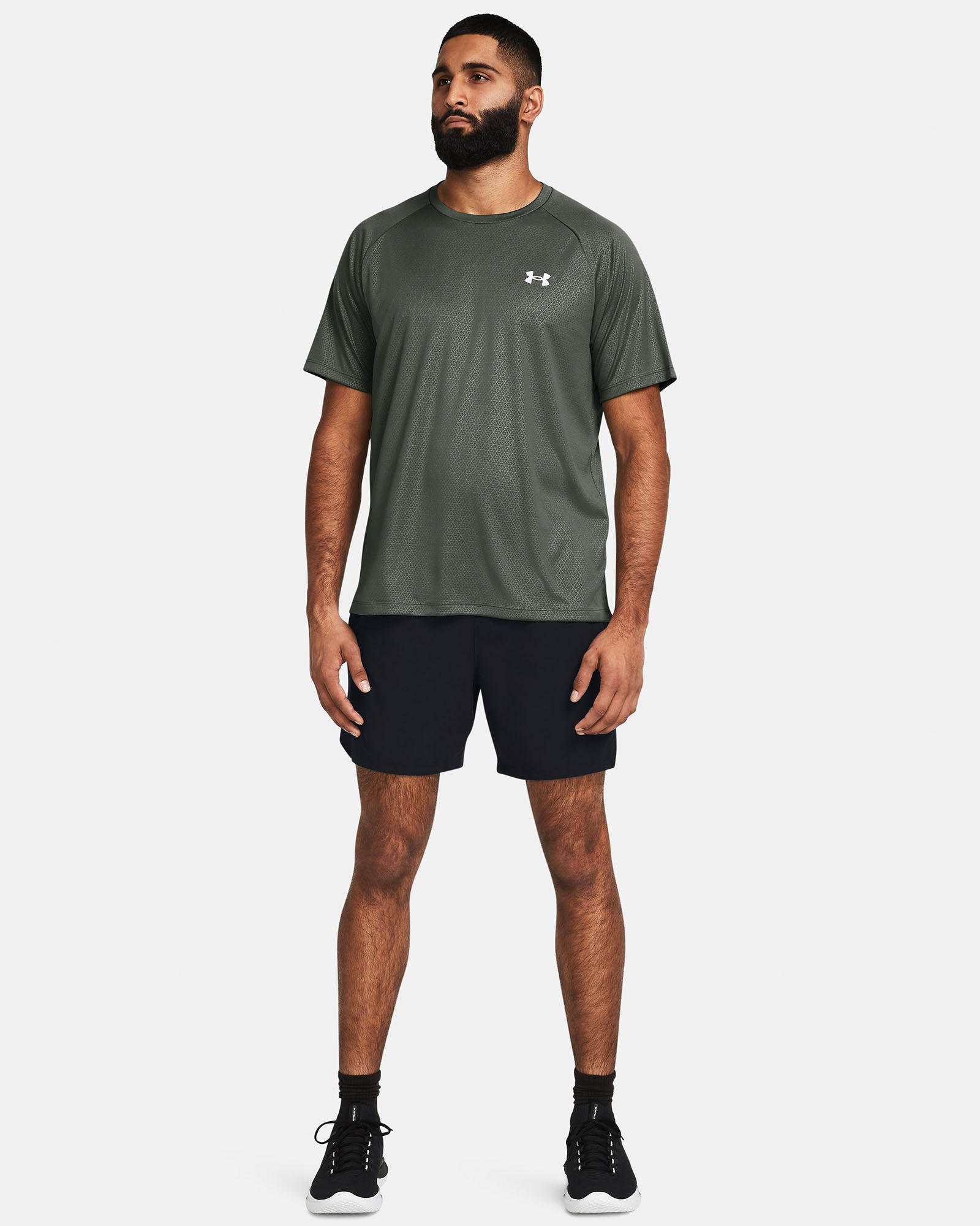 Muhammad Abbasi | Under Armour | Ecom Shoot | Olive green tee with black shorts