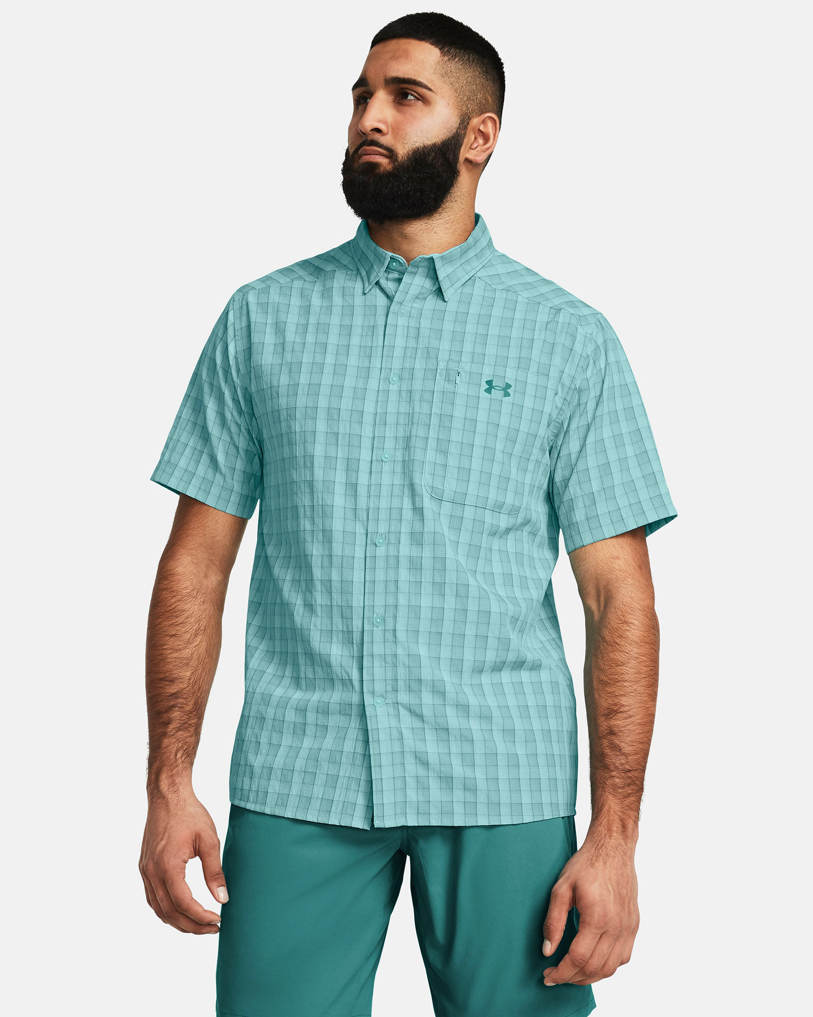 Muhammad Abbasi | Under Armour | Ecom Shoot | Light teal short-sleeve button-up shirt