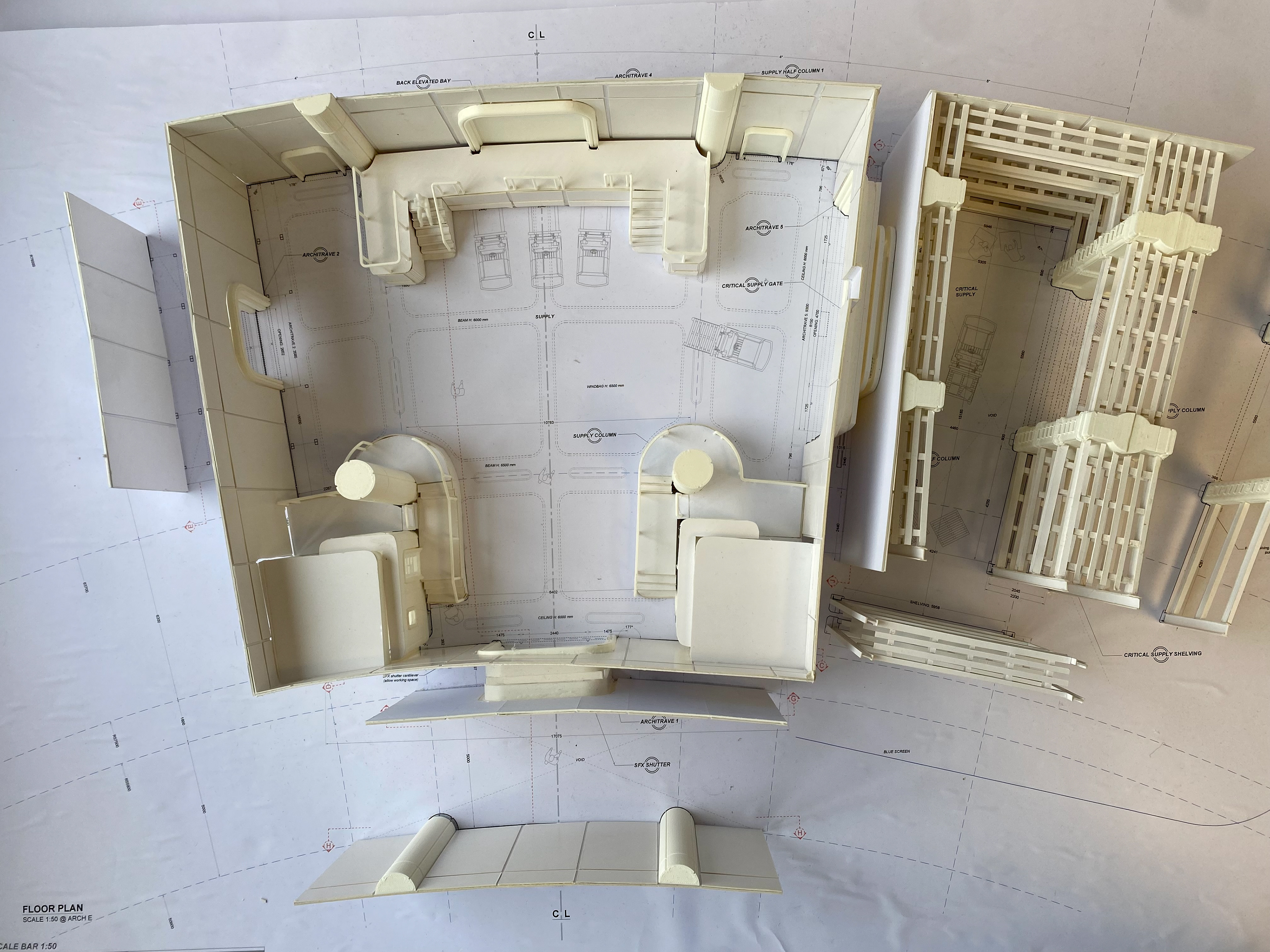 1:50 model, whitecard & 3D printed