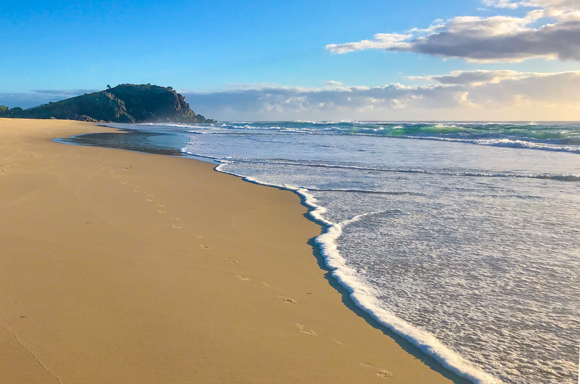 Golden sand beach with footprints New South Wales