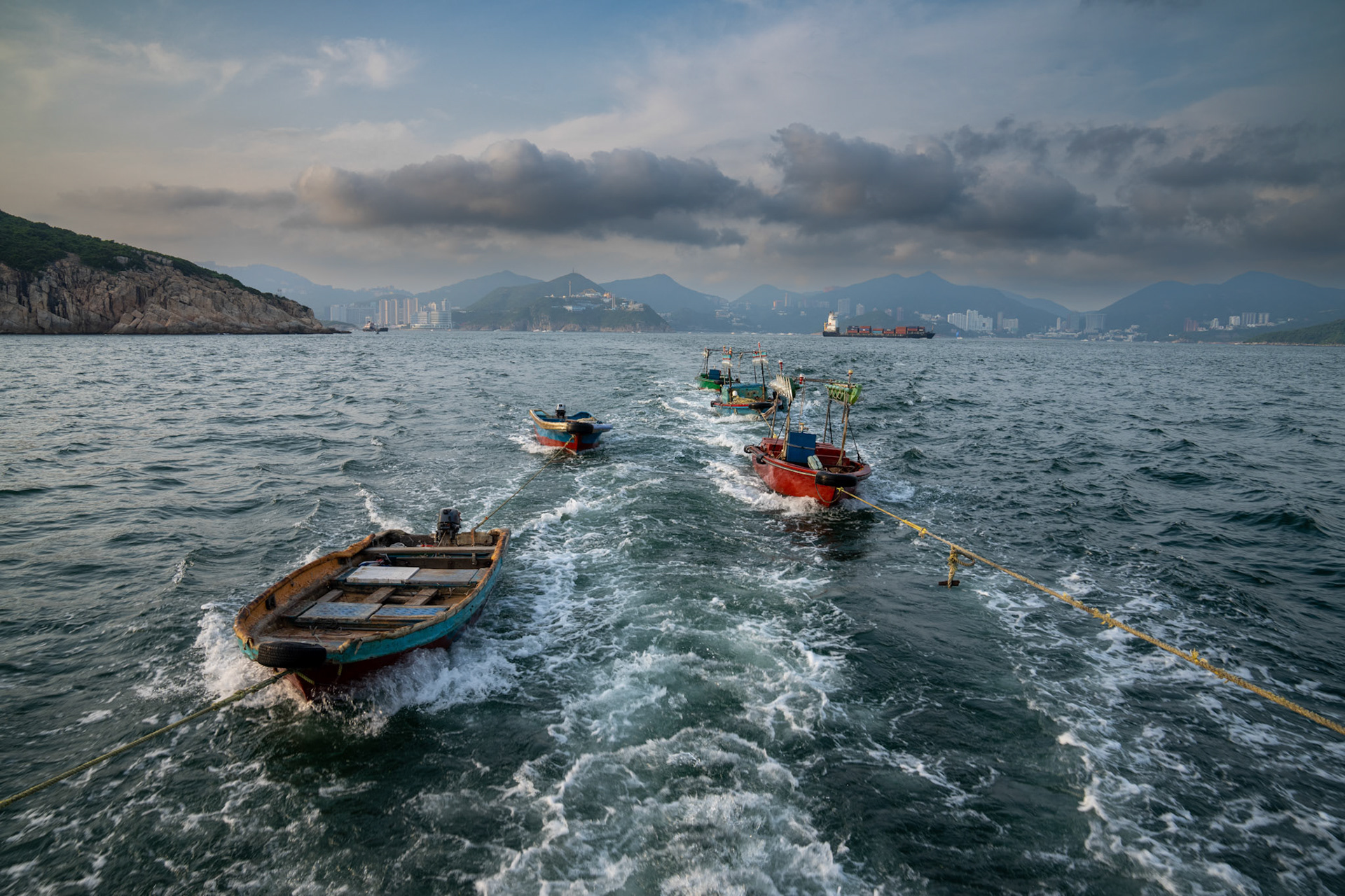 On a two day overnight fishing trip we follow one boat going out to fish off Lamma Island overnight and return to sell the fish in the Aberdeen fish market. 21/5/2022, Aberdeen, Hong Kong, China.