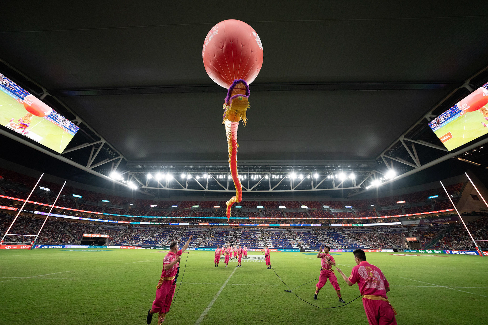 Hong Kong, China, 28 March, 2025, Opening ceremony at the Hong Kong Rugby Sevens. A record three-day attendance of 139,000 is expected for the inaugural staging of the Cathay/HSBC Hong Kong Sevens 2025 which runs from March 28-30 at the sparkling-new Kai Tak Stadium. A jampacked schedule of entertainment supplements the event on the pitch. Credit: Asia Visuals