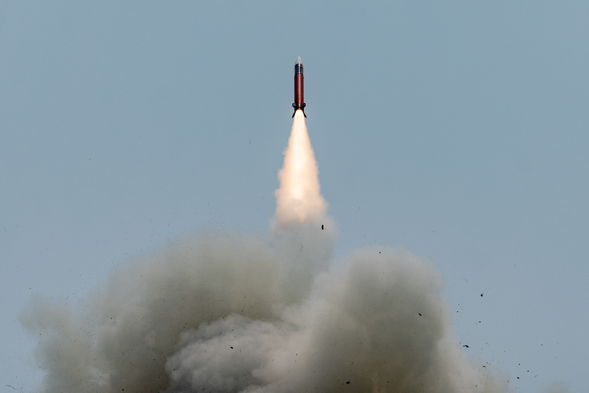 A U.S. Army MIM-104 Patriot surface-to-air missile system is fired for a coastal air defense event during Balikatan 23 at the Naval Education, Training and Doctrine Command on April 25, 2023 in Zambales, Philippines.