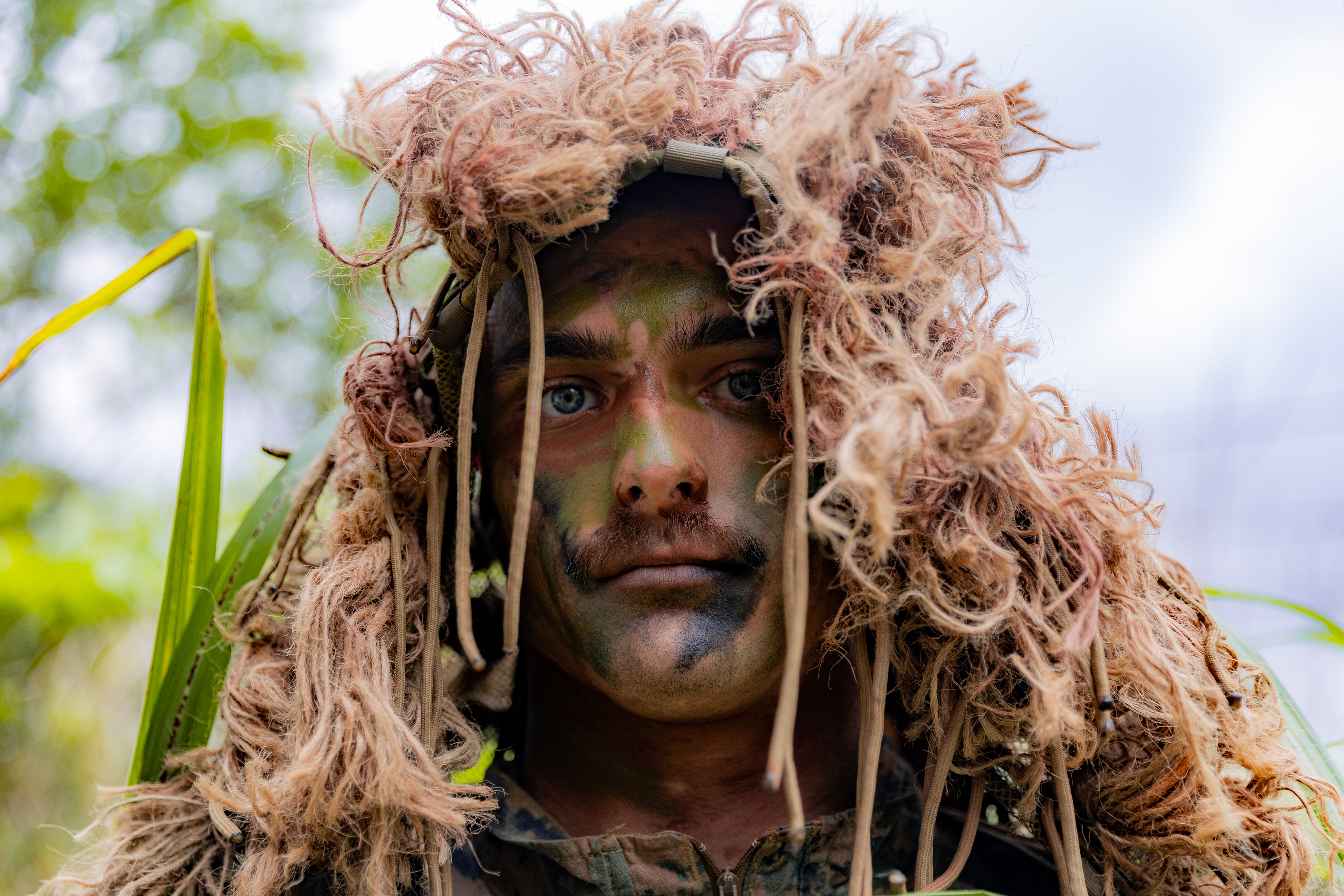 U.S. Marine Corps Sgt. Tyler May, a reconnaissance Marine with the maritime raid force, 31st Marine Expeditionary Unit, poses for a portrait during jungle field training for Iron Fist 24, at Jungle Warfare Training Center, Camp Gonsalves on Feb. 25, 2024 in Okinawa, Japan.