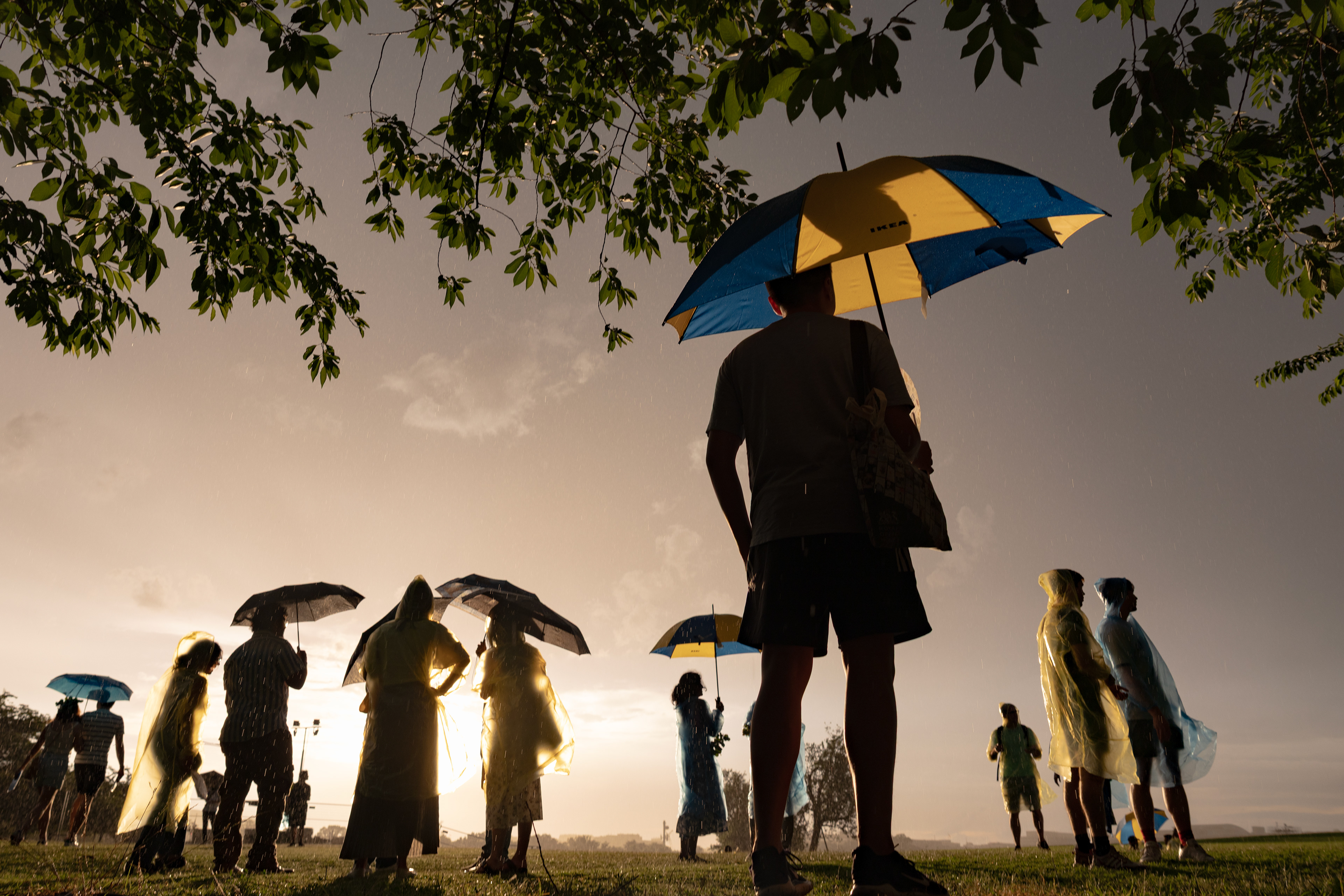 Visitors endure rain on the National Mall during the Embassy of Sweden’s annual Swedish Midsummer Celebration at the Sylvan Theater on  June 12, 2026 in Washington, D.C. (Photo by Tyler M. Andrews/The Washington Post) 