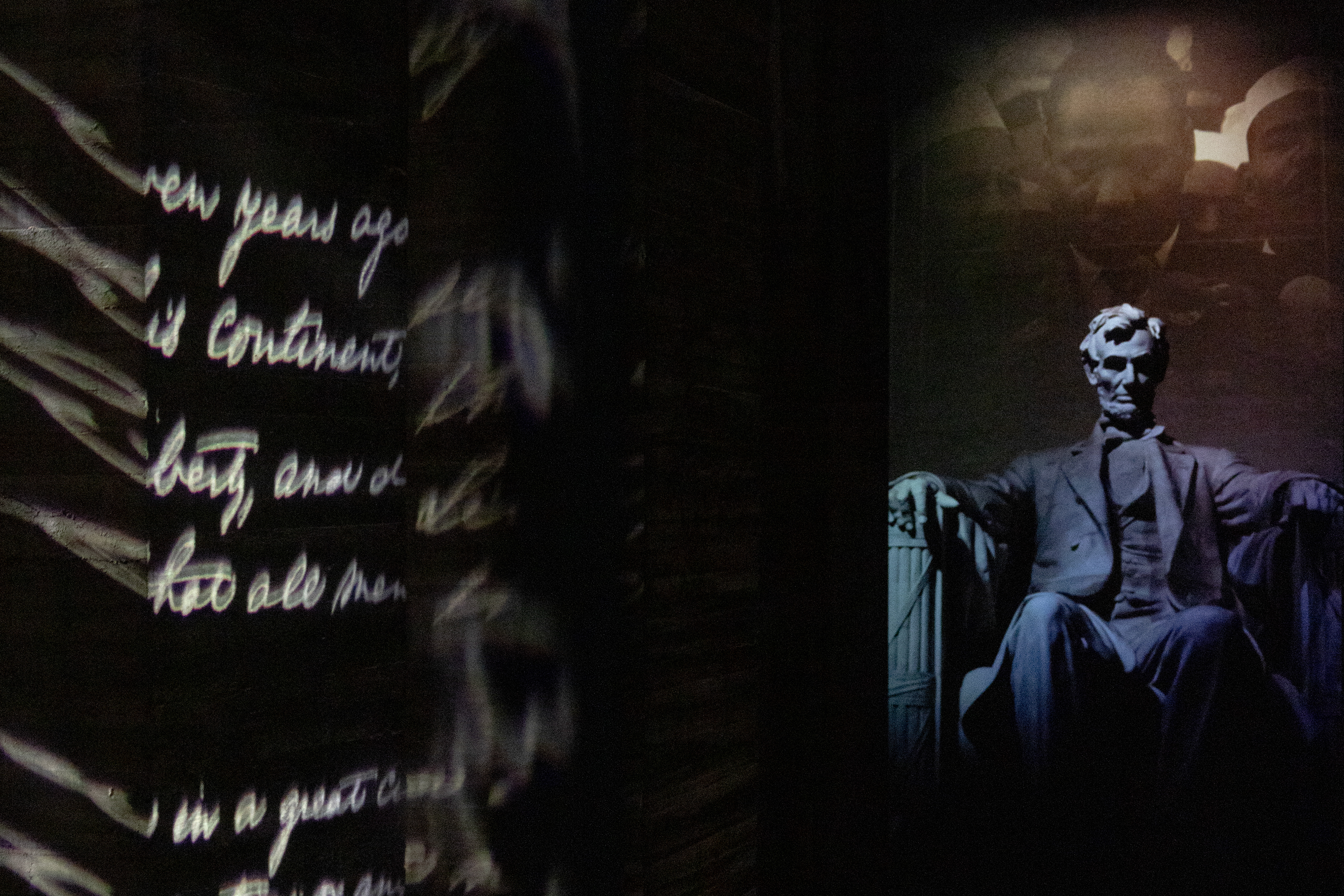 Projections can be seen on the giant columns within the Lincoln Memorial Undercroft museum on June 18, 2026 in Washington, D.C. (Photo by Tyler M. Andrews/The Washington Post) 
