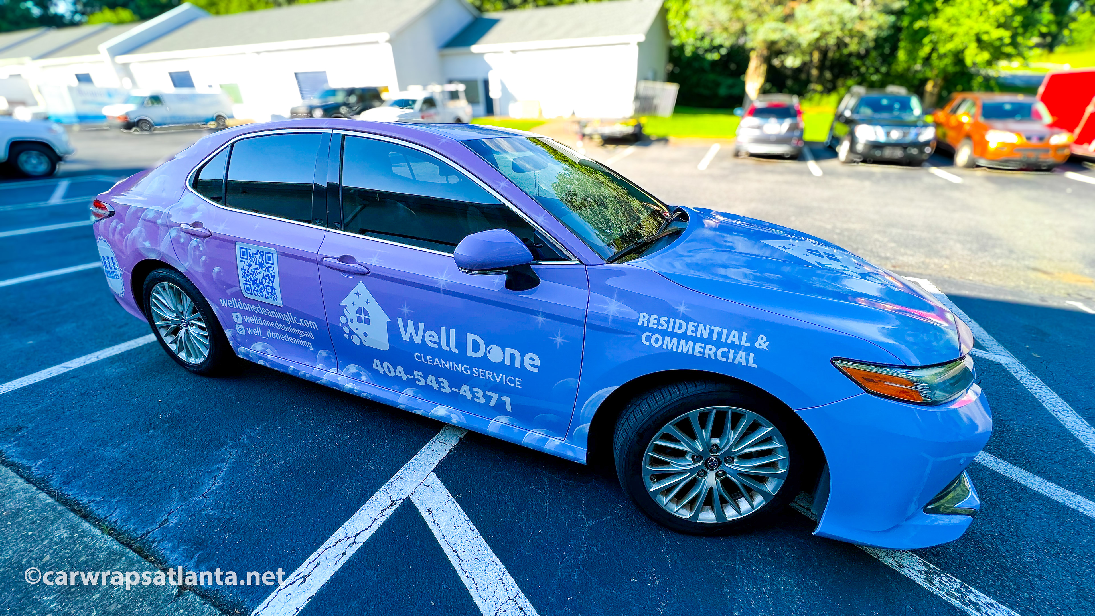 Digital rendering of the full wrap design for the Toyota Camry cleaning service.