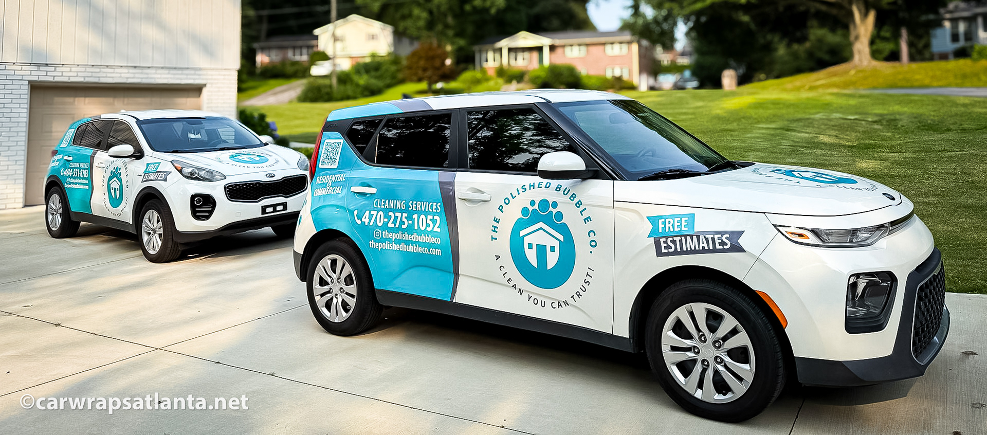 Full side view of the Kia Soul with partial wrap demonstrating effective service advertising in Marietta.