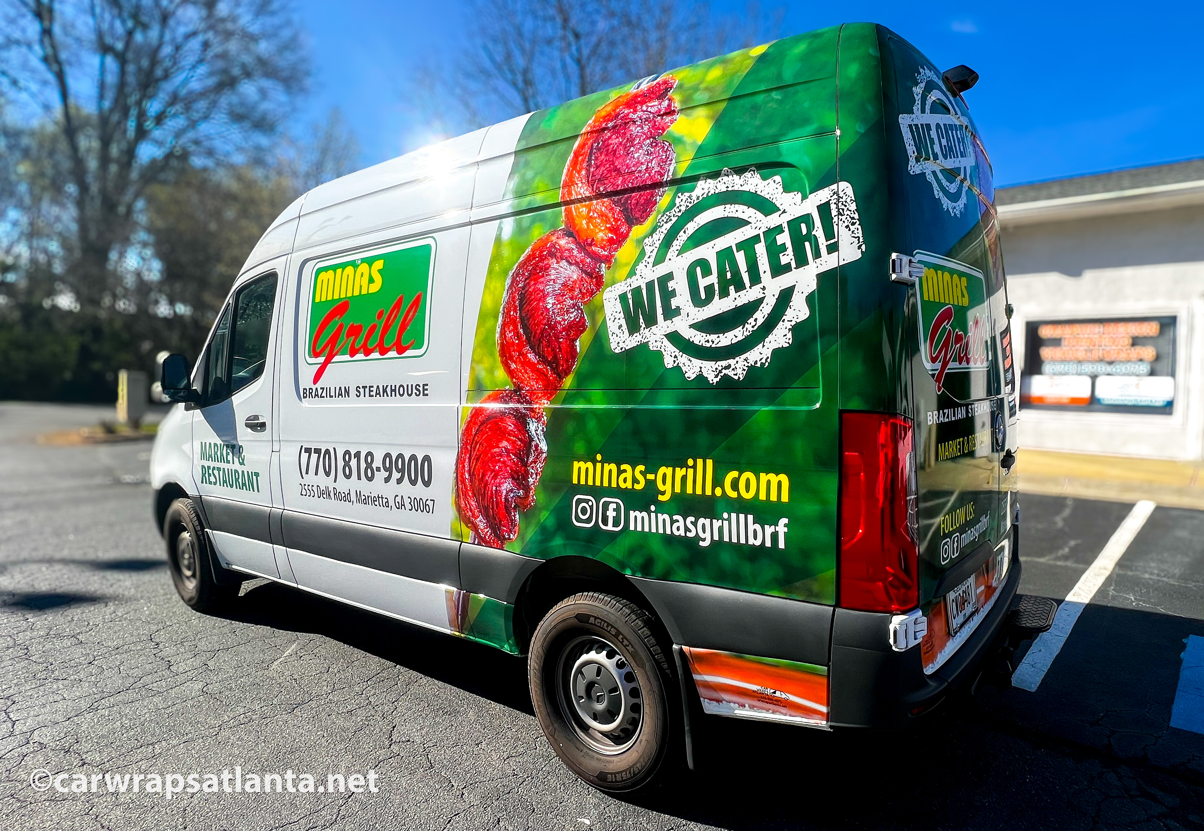 Close-up of high-resolution food and branding graphics on the Sprinter Van partial wrap.
