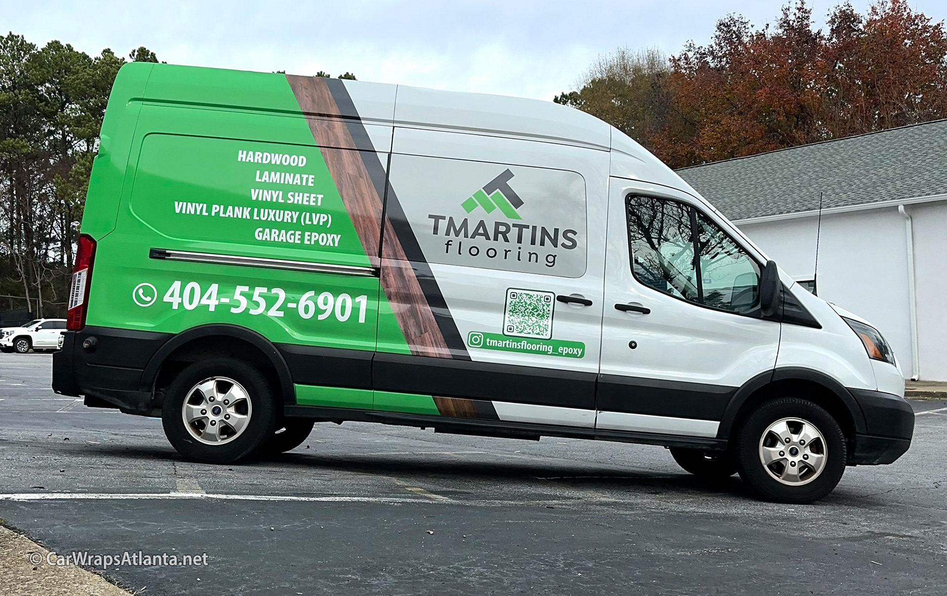 Car vehicle wraps, Atlanta, Acworth, Marietta, Woodstock, Cobb County, Fulton on a Ford Transit for flooring company.