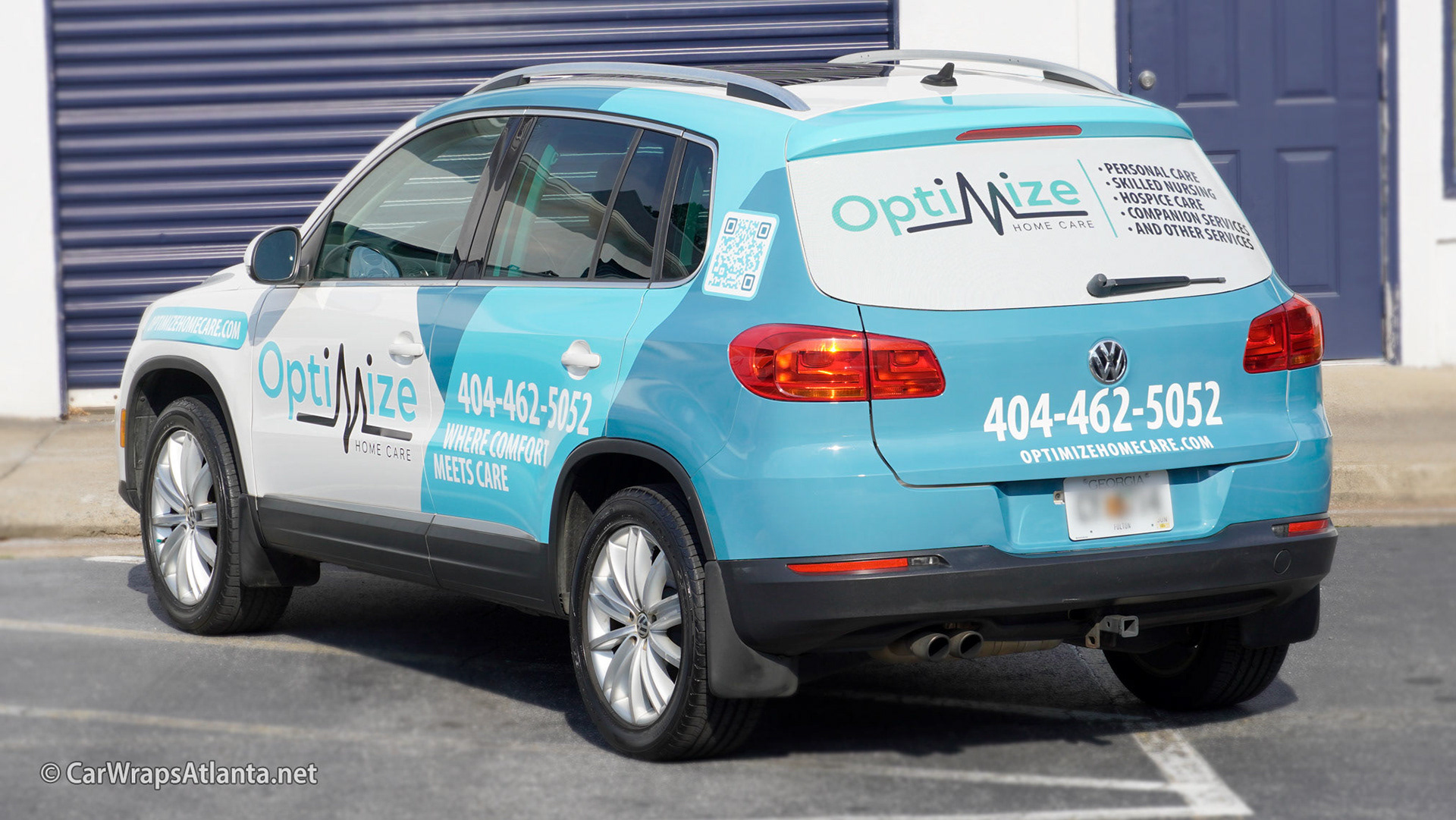 Custom partial wrap on the Volkswagen Tiguan demonstrating effective home care services branding.