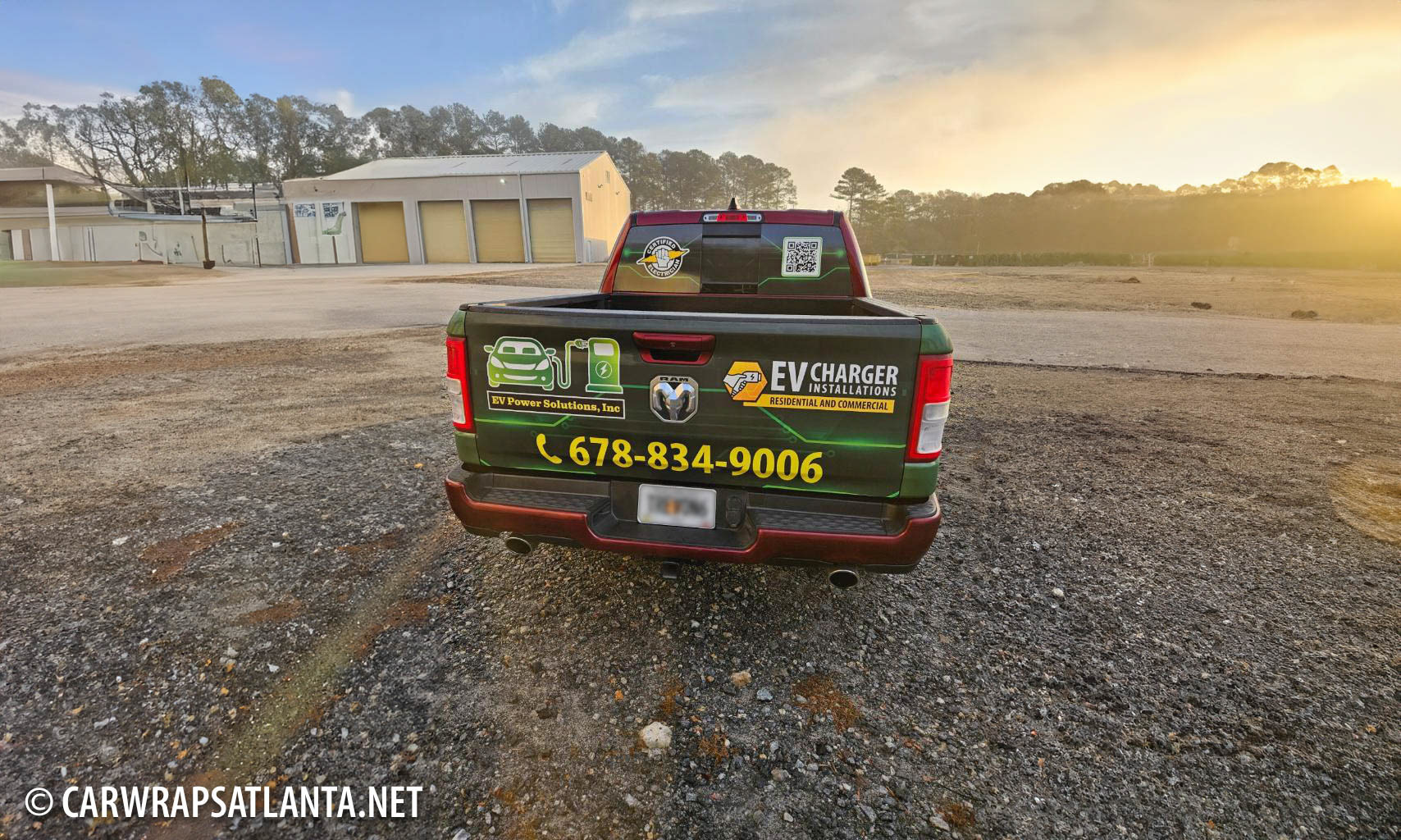 Close-up of the professional vinyl installation and high-quality graphics on the Dodge Ram partial wrap.