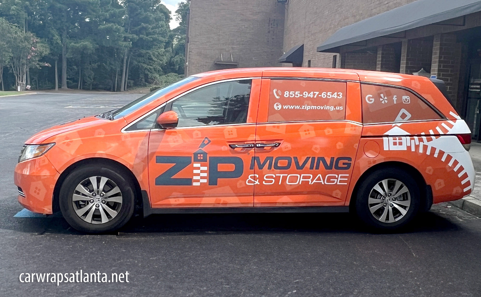 Full commercial wrap on a Honda Odyssey minivan for Zip Moving and Storage in Atlanta.