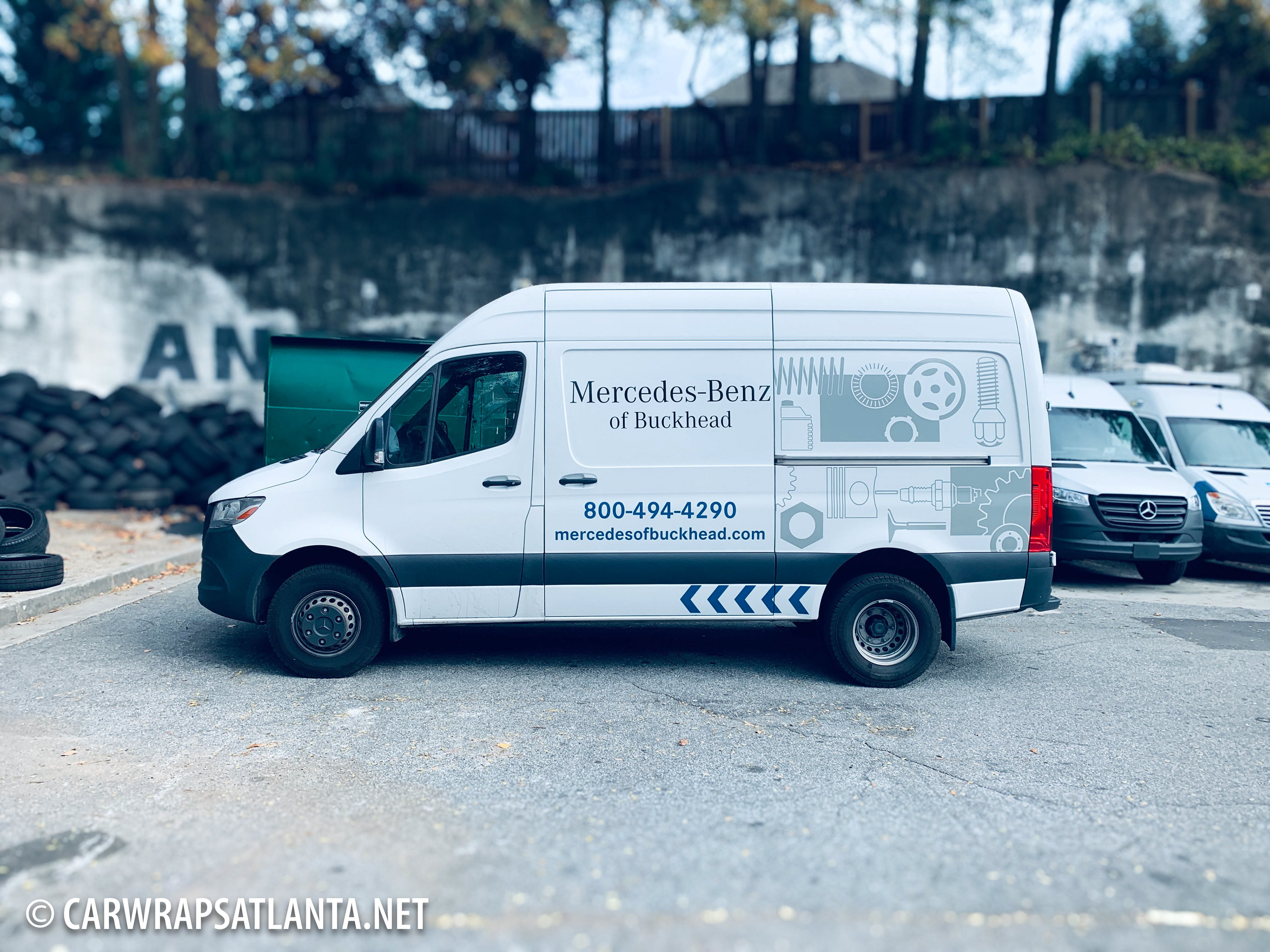 Partial Sprinter Van wrap installed for Mercedes-Benz of Buckhead, emphasizing luxury graphics.