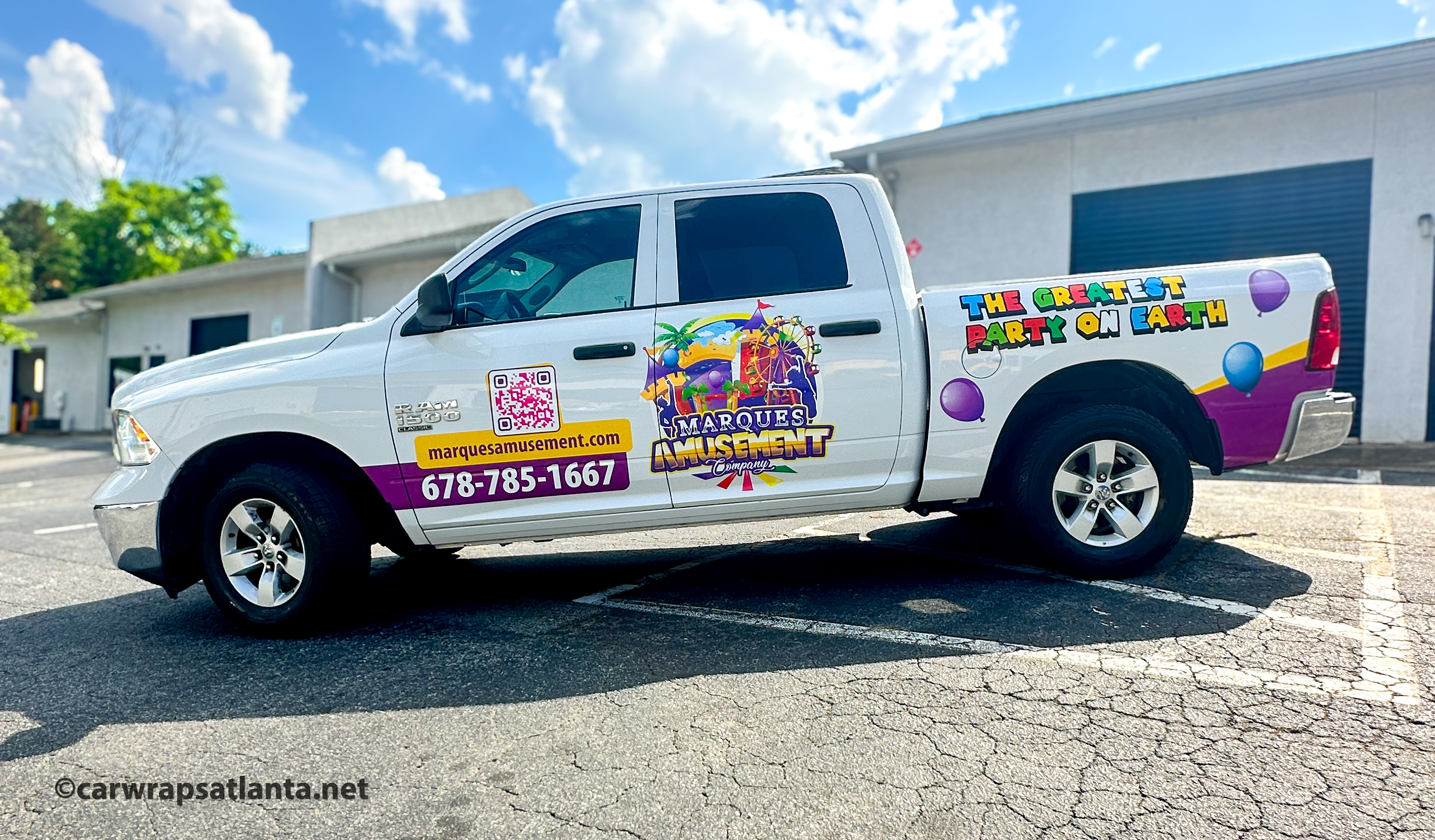 Close-up of the high-resolution printing on 3M vinyl for the bounce house company's full wrap.