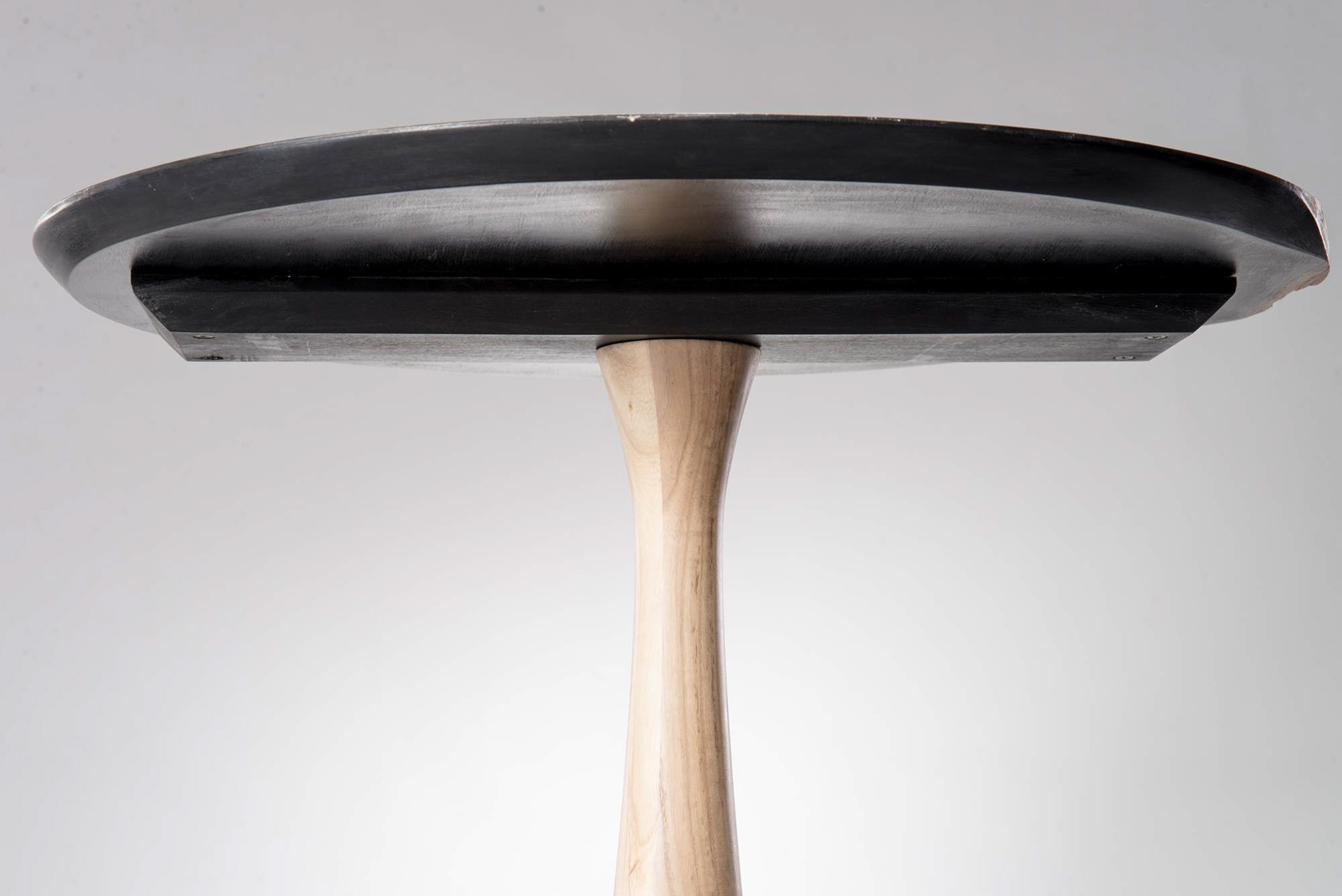 3 legged table made out of local maple and heartwood ash | wax and milk paint finish