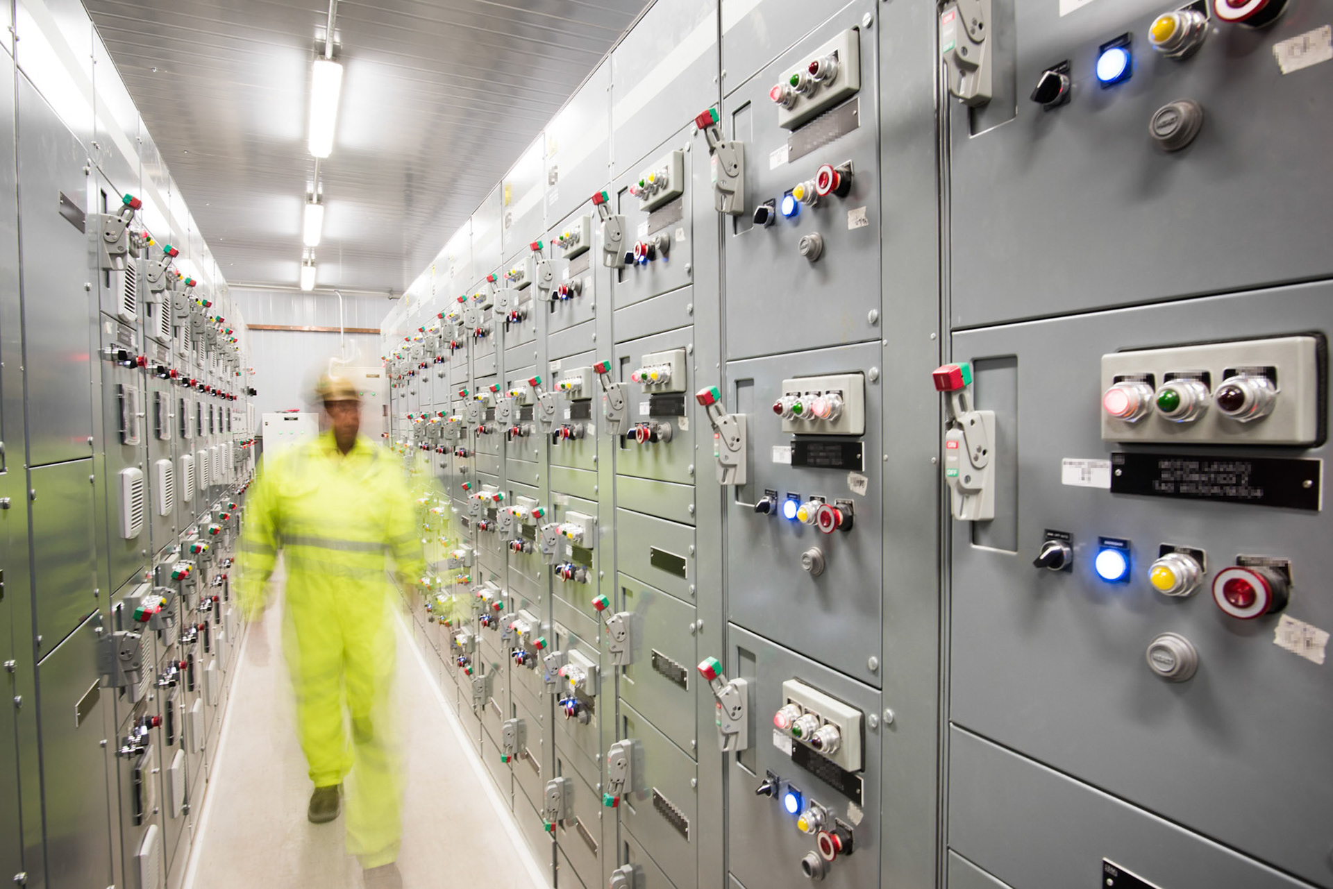 Industrial power control room.