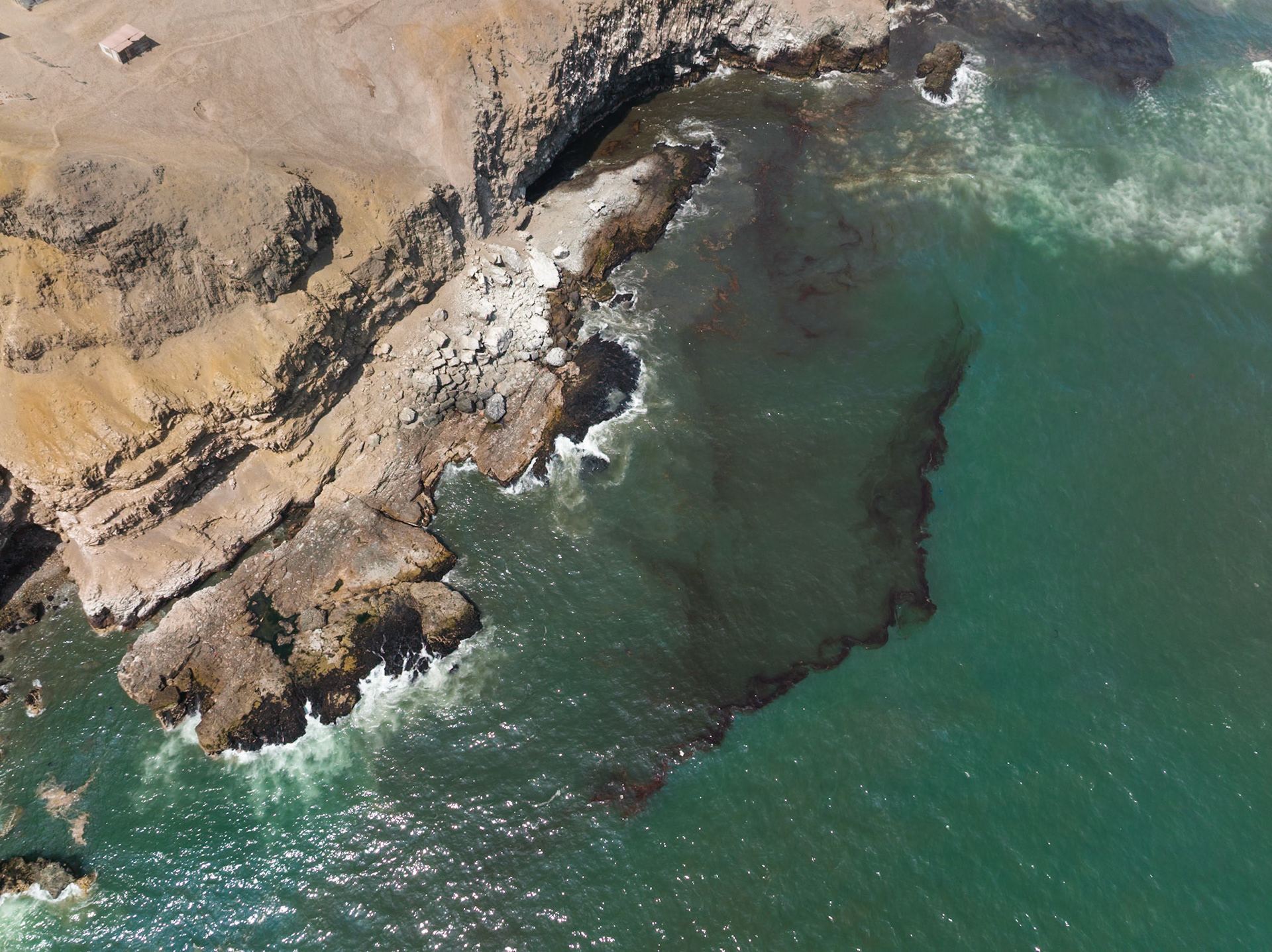 Peru Oil spill 2022: Aerial images of the coast of Ventanilla district after accident in the Pampilla Refinery, in Callao, Peru.