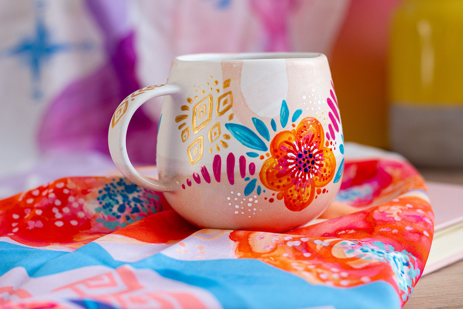 Handpainted floral mug