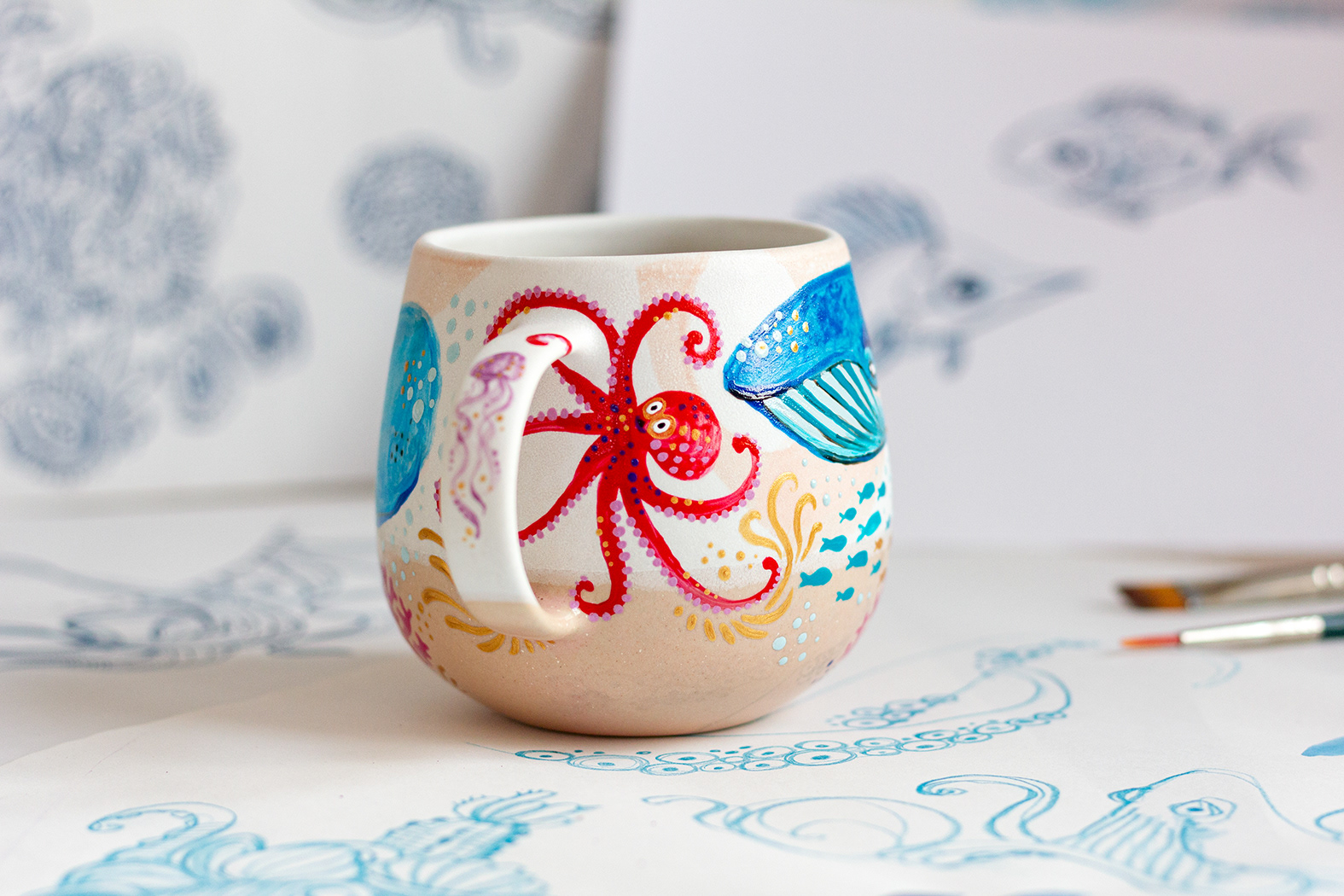 Handpainted ocean mug