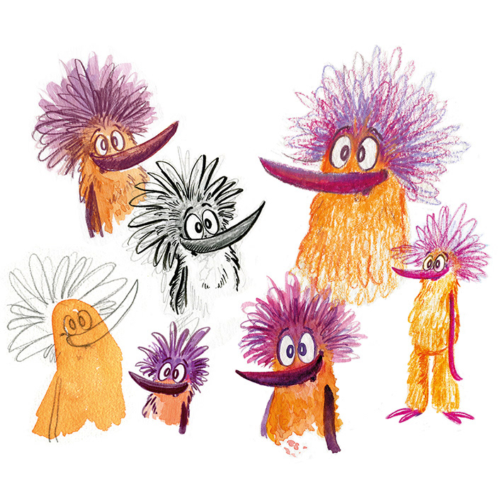 Fred illustrations with different materials