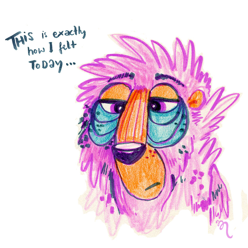 Pink Mandrill - coloured pencils & marker