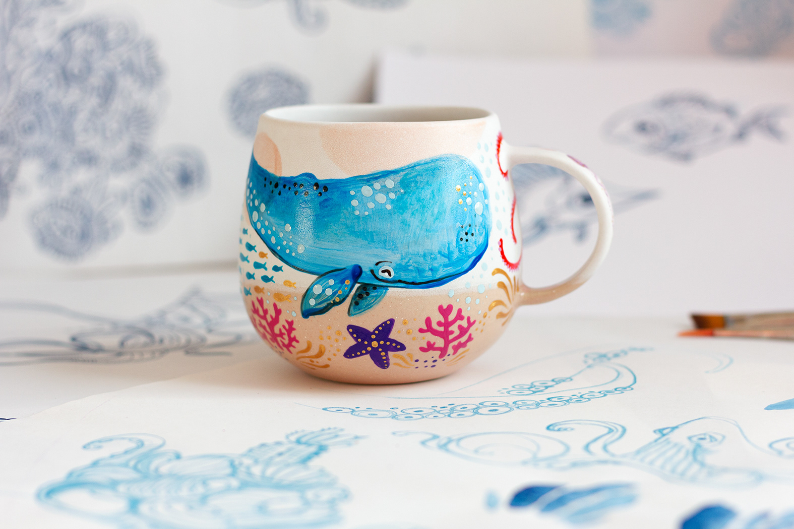 Handpainted ocean mug