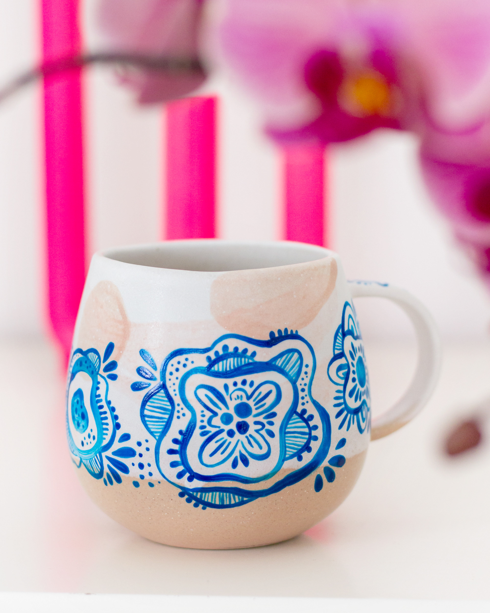 Handpainted blue pattern mug