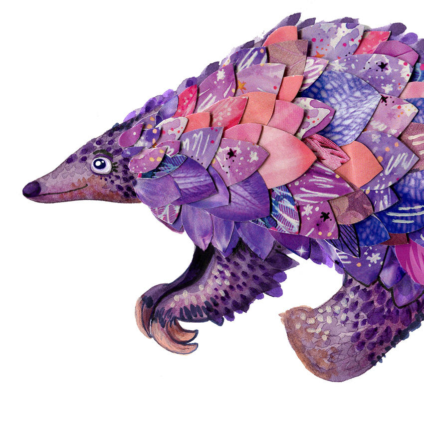 Pangolin - collage & watercolour