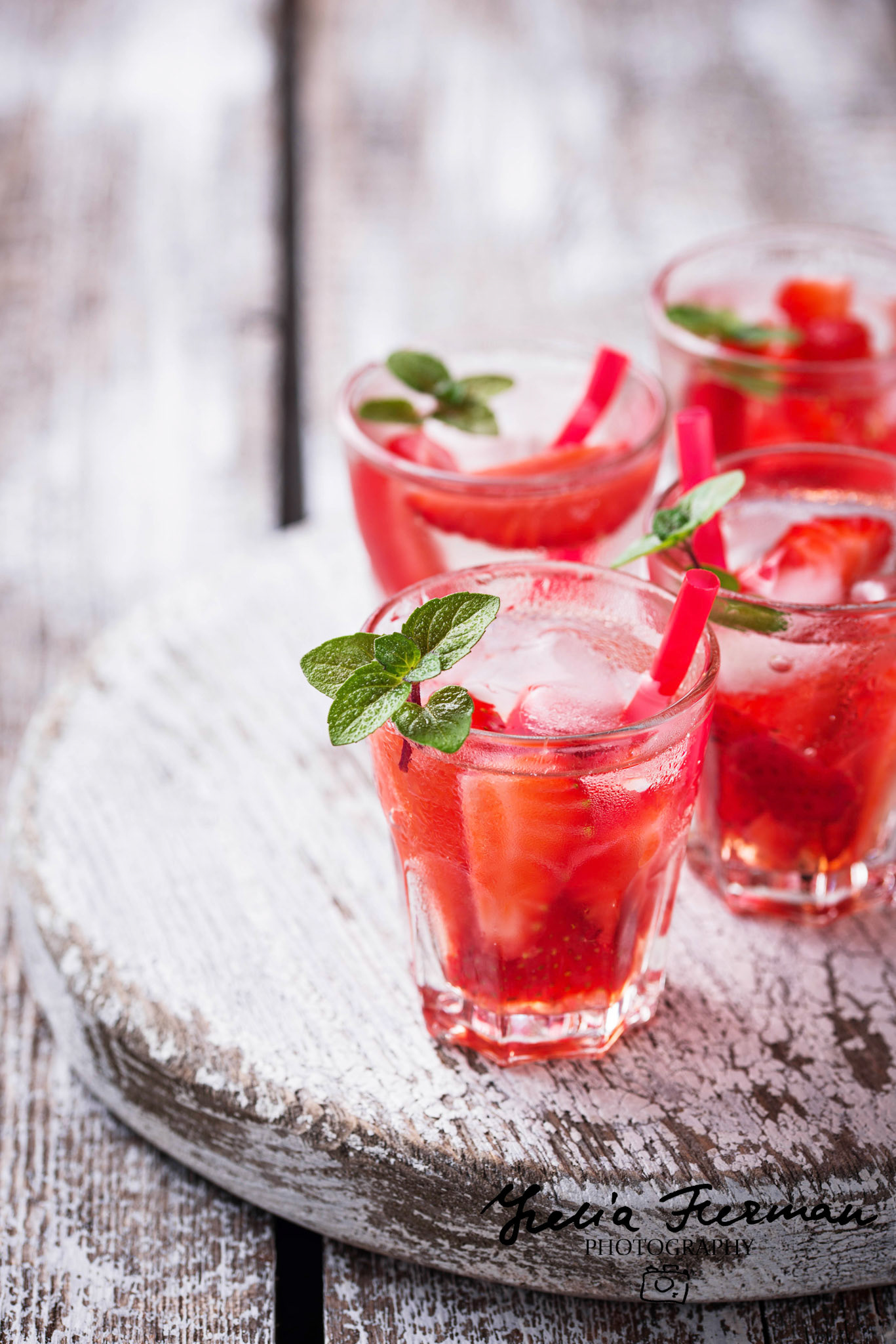 Summer fresh drink strawberry lemonade. Selective focus