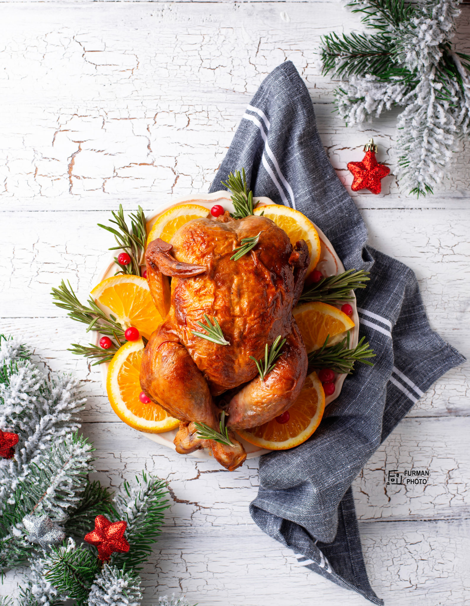 Baked turkey or chicken for Christmas festive dinner