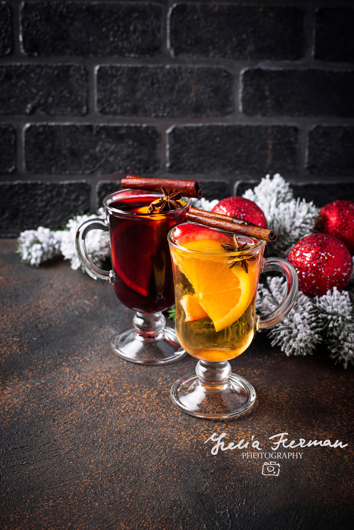 Red and white mulled wine.  Hot winter drinks