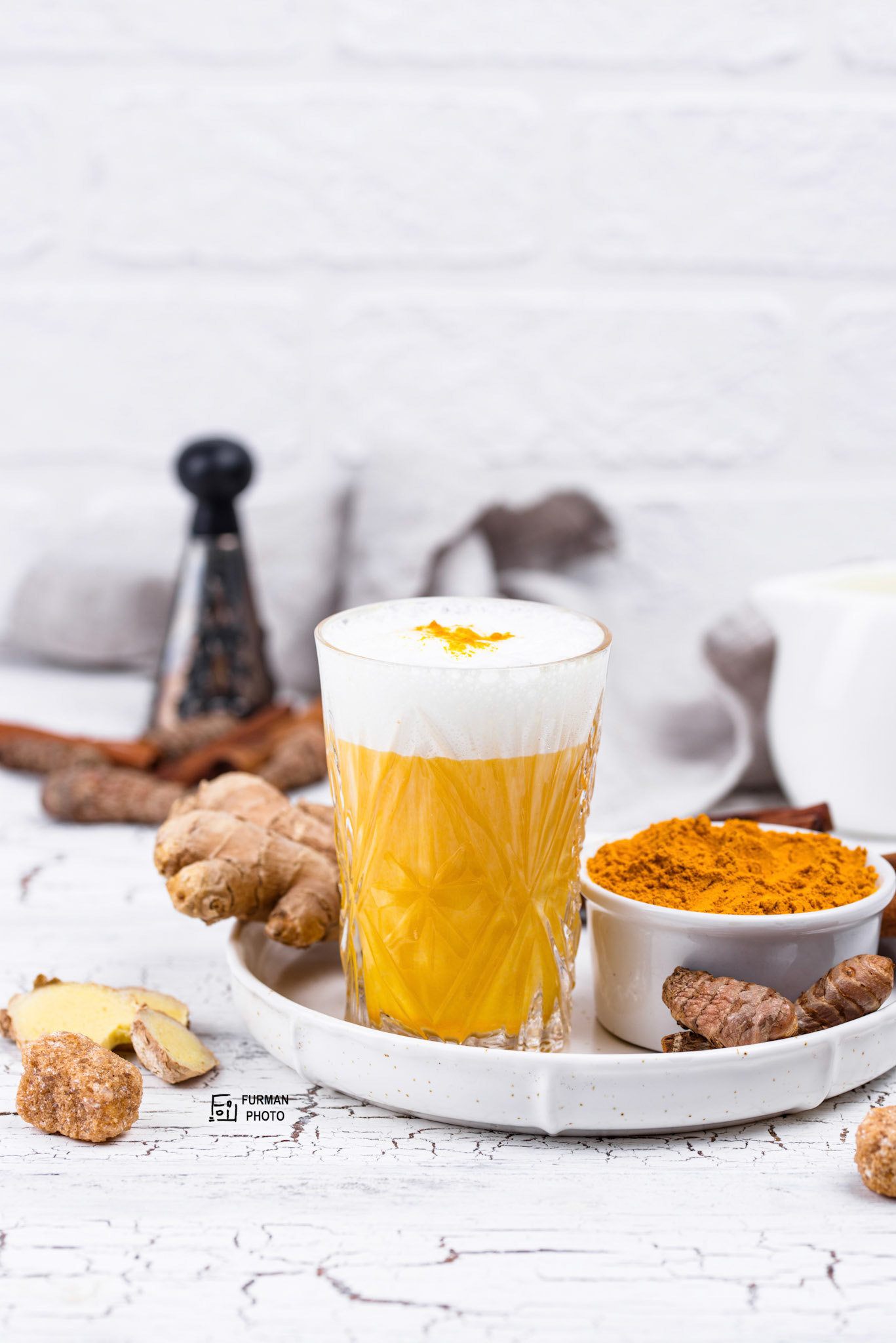 Turmeric golden milk with cinnamon and ginger. Healthy drink