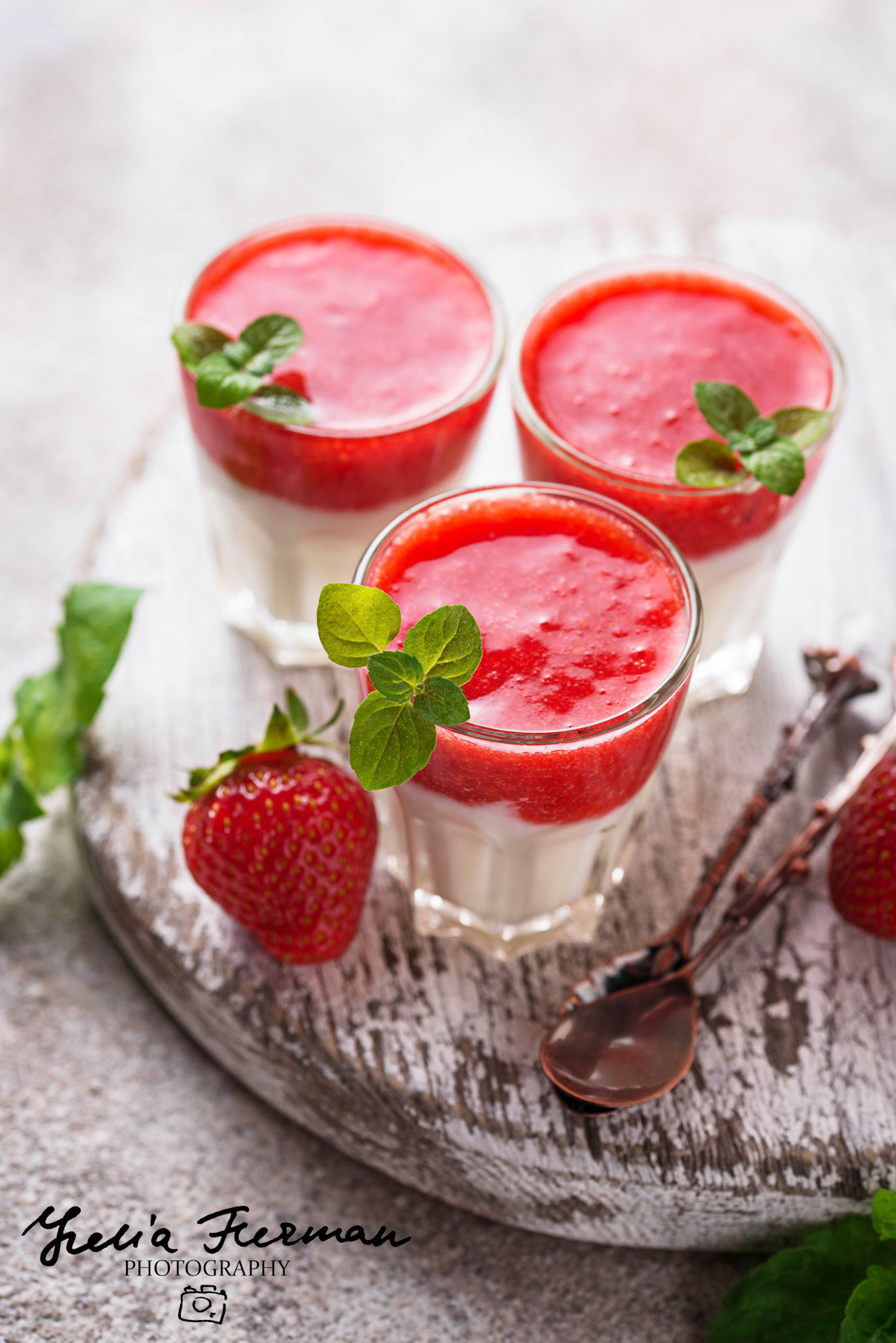 Delicious dessert panna cotta with strawberry. Selective focus