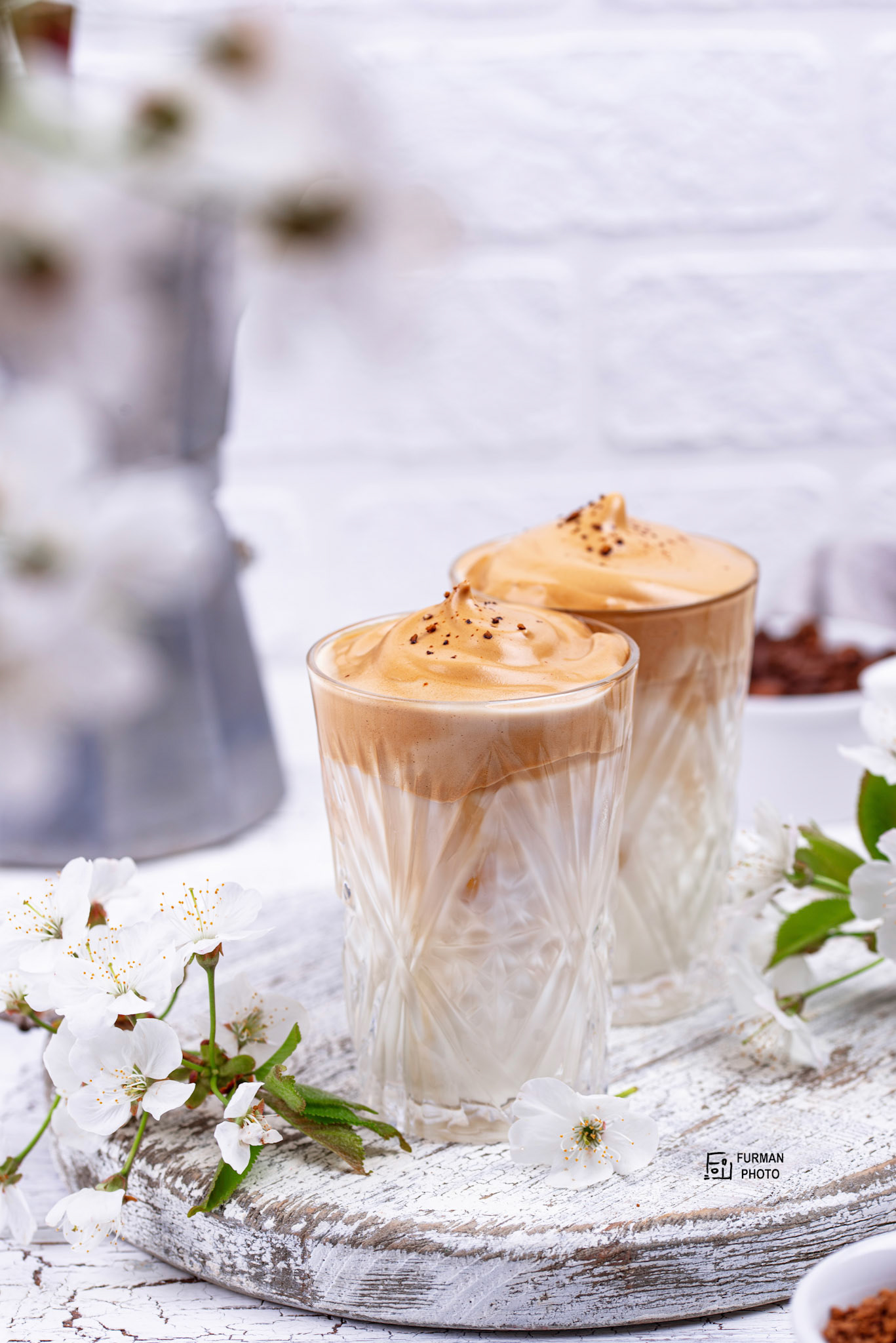 Dalgona whipped coffee with milk, trendy drink
