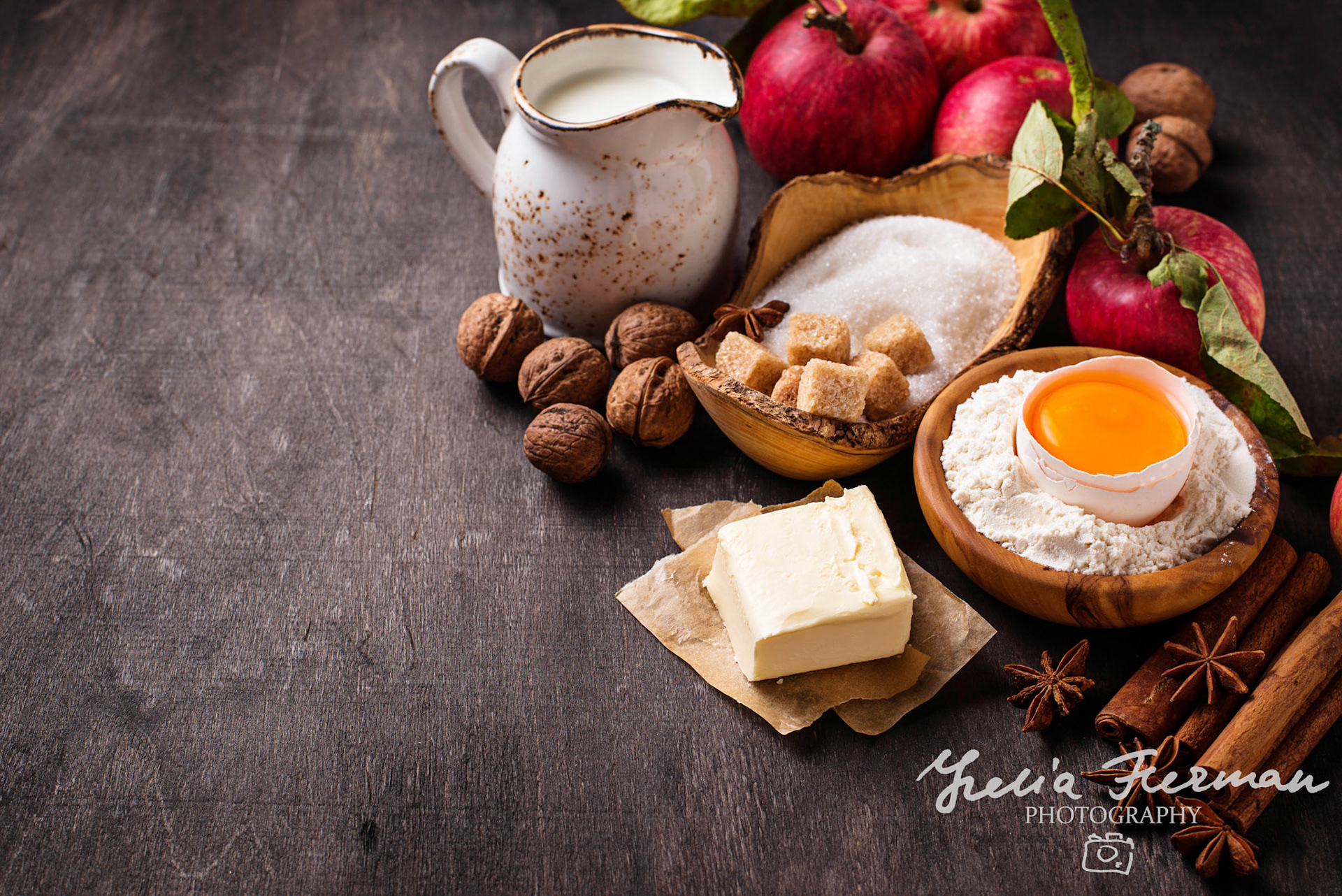 Ingredients for cooking apple pie. Autumn baking concept