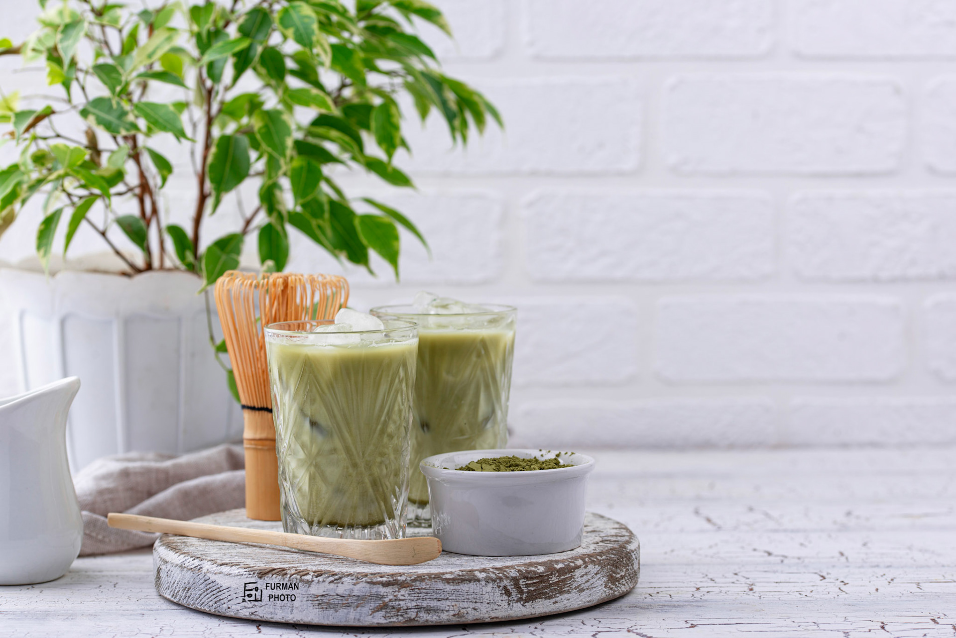Cold drink matcha green tea with milk and ice