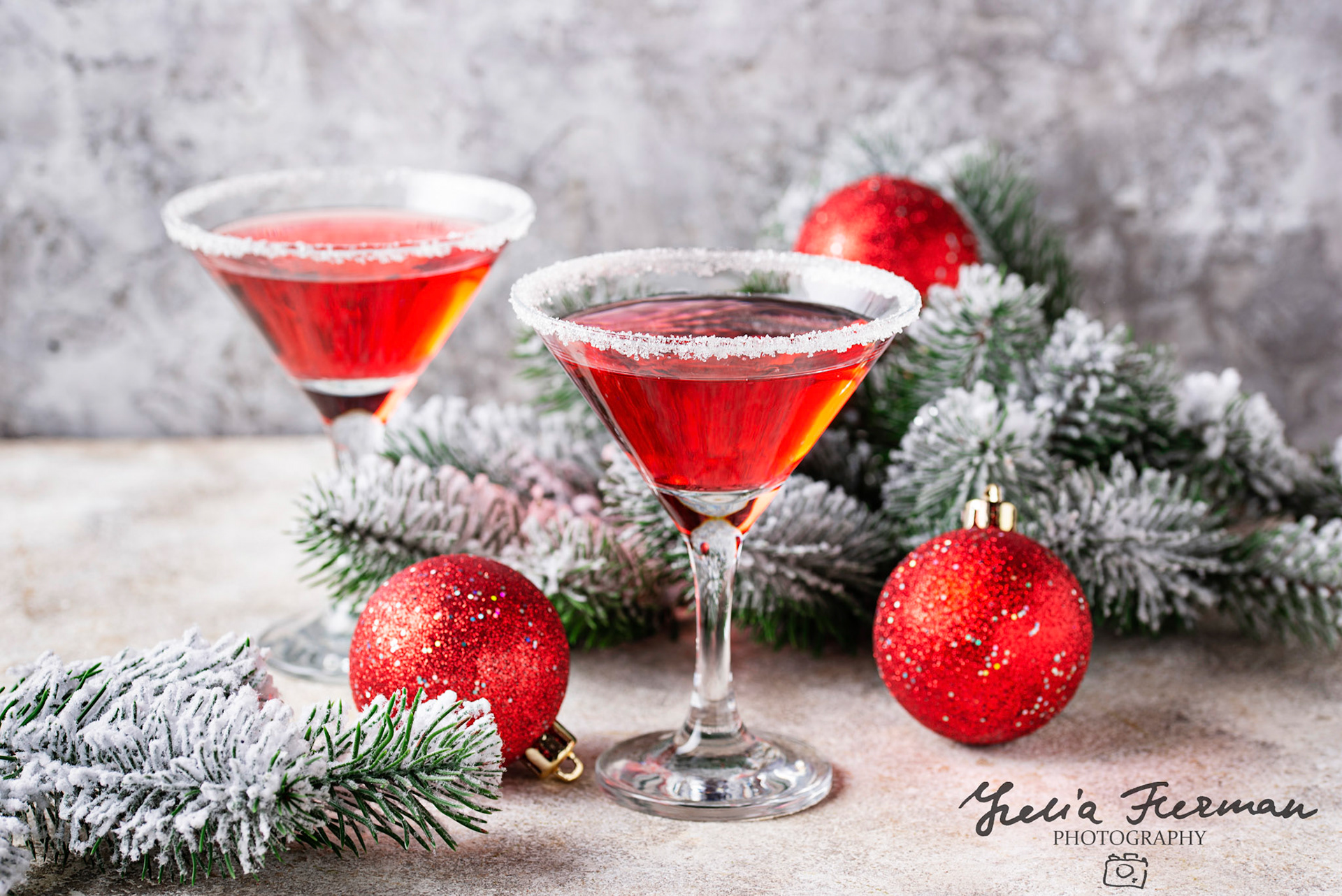 Christmas festive cocktail red martini on light background