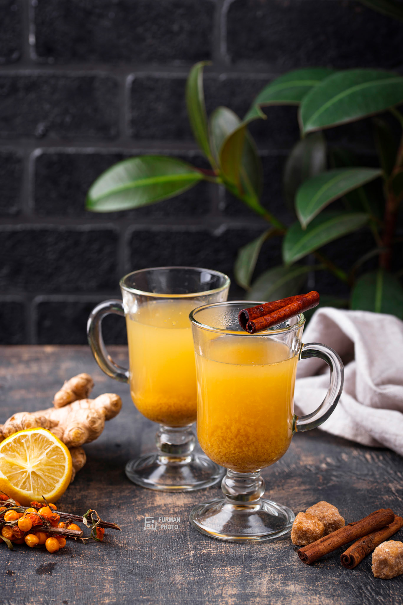 Healthy hot sea buckthorn tea. Natural vitamin drink