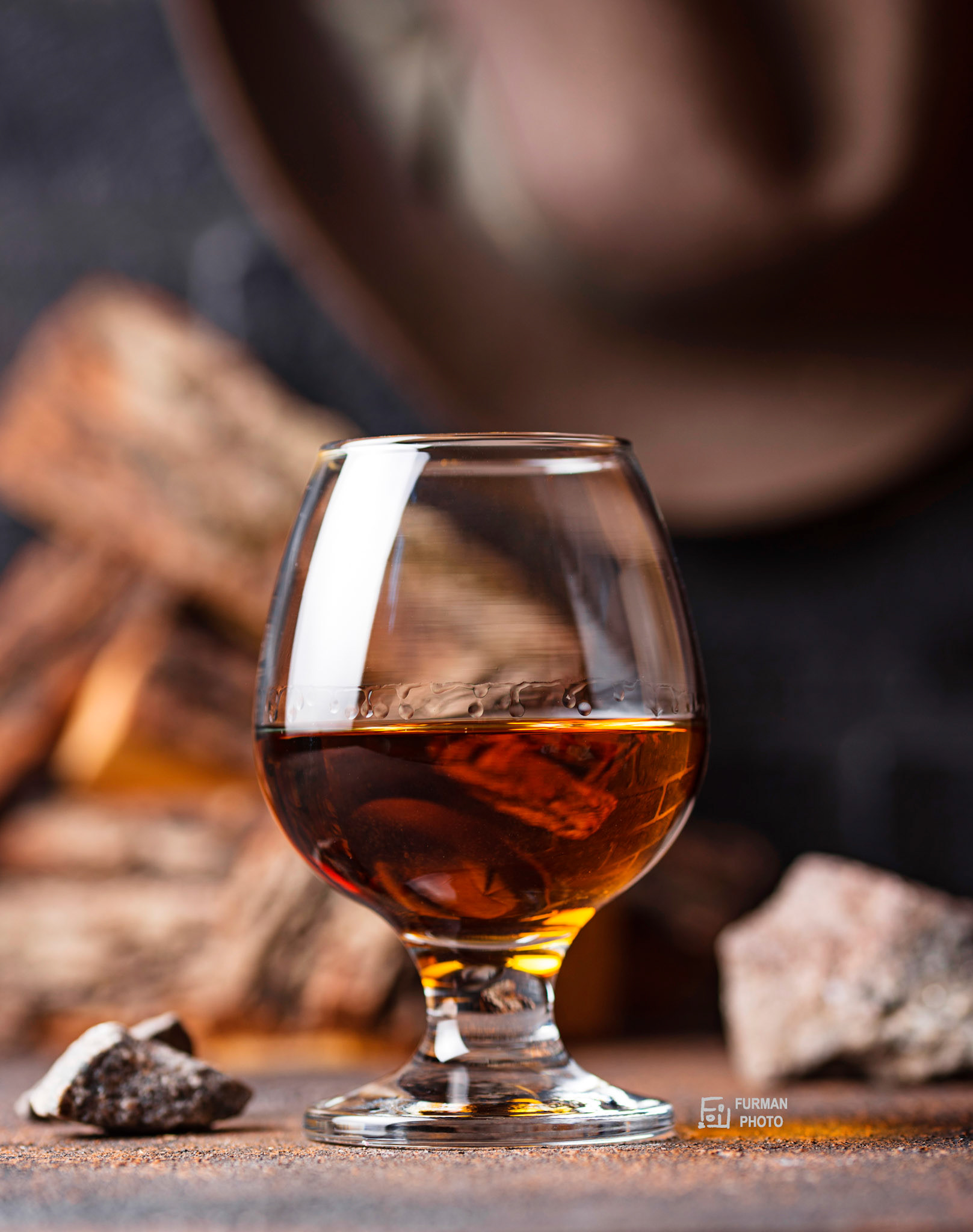 Glass of cognac or whiskey. Strong alcoholic drink