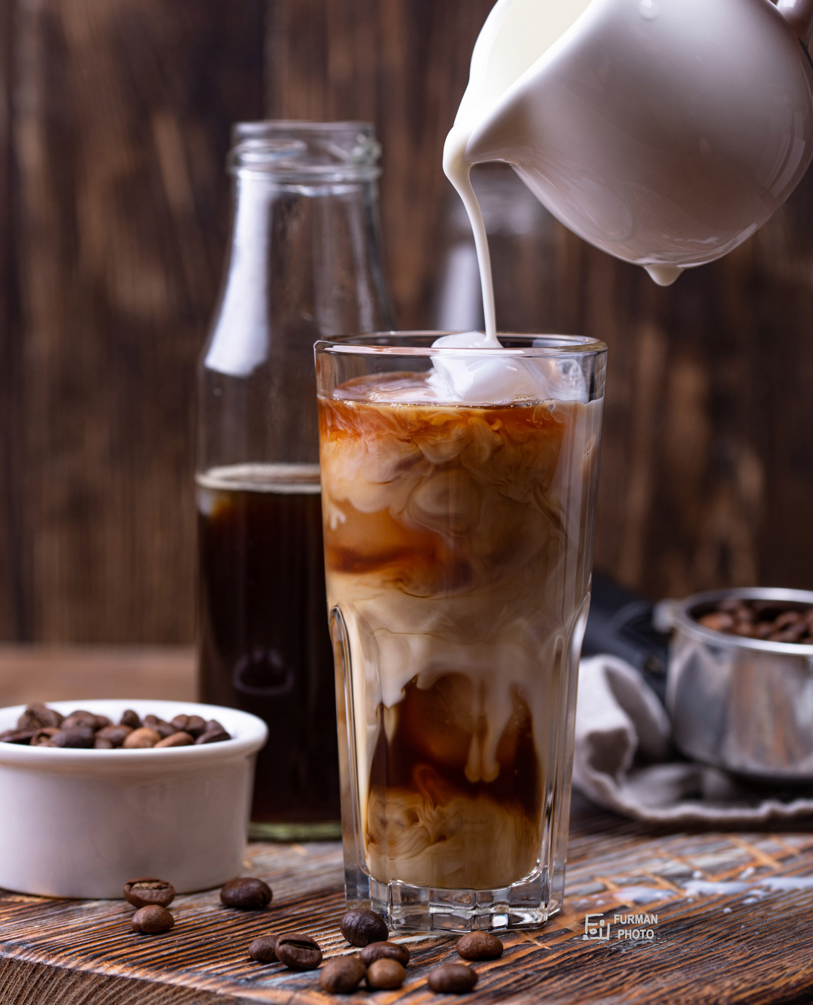 Cold brew coffee with ice and milk , trendy refreshing drink