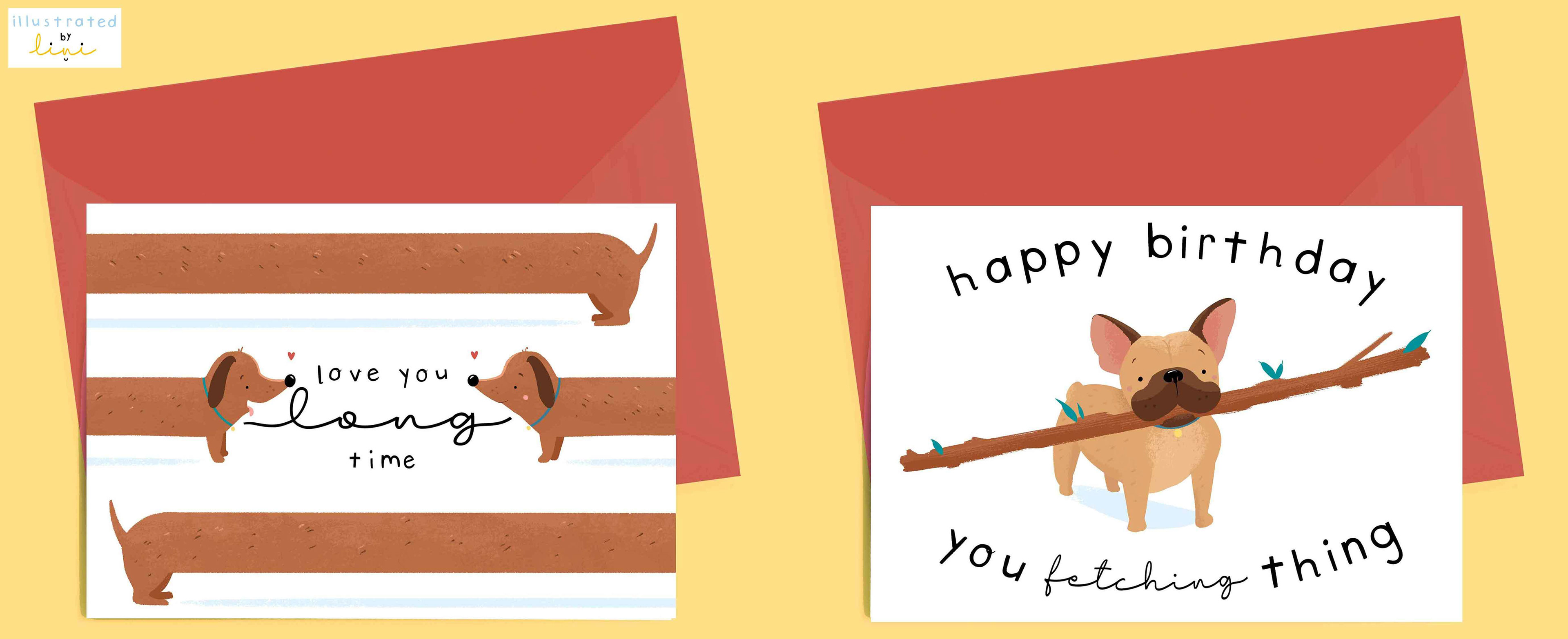 Birthday Anniversary Cute Dog Pun Card Frenchie Daschund Sausage Dog