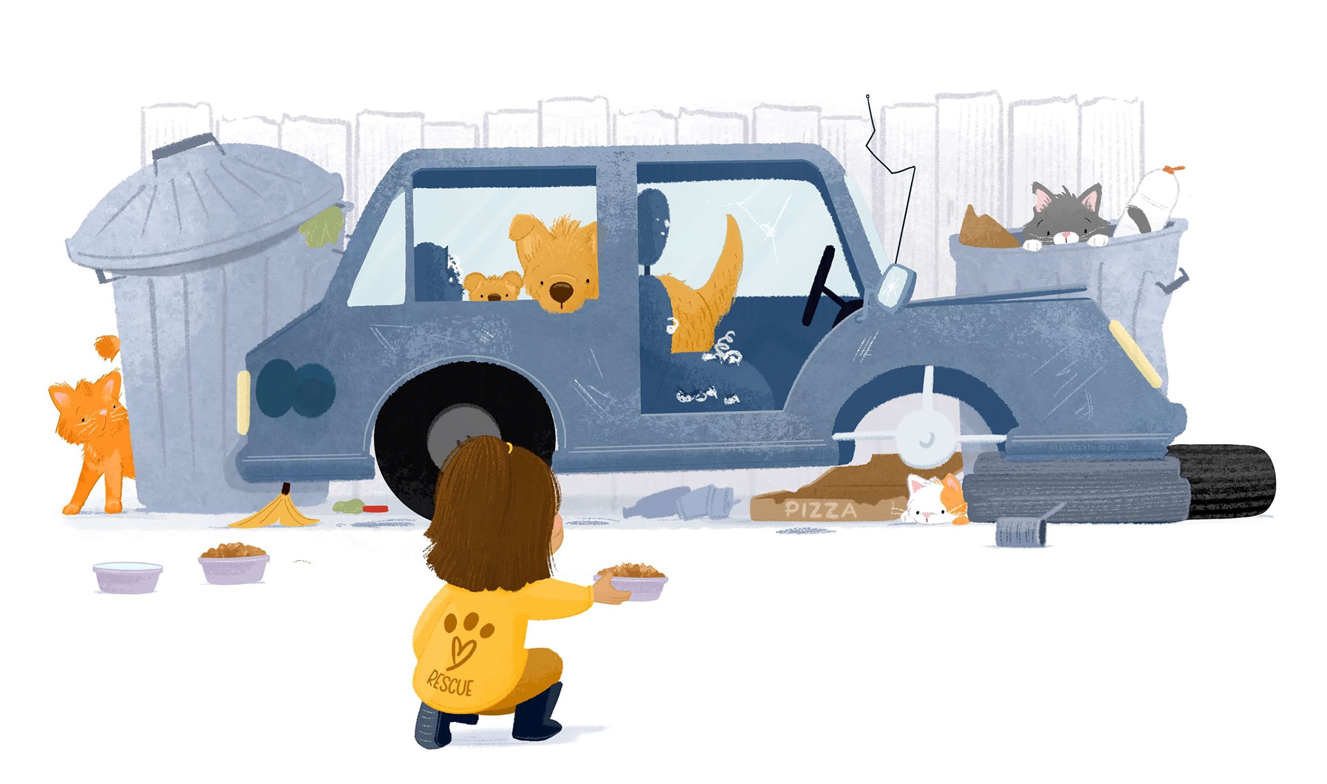 woman rescuing stray animals tries to feed them