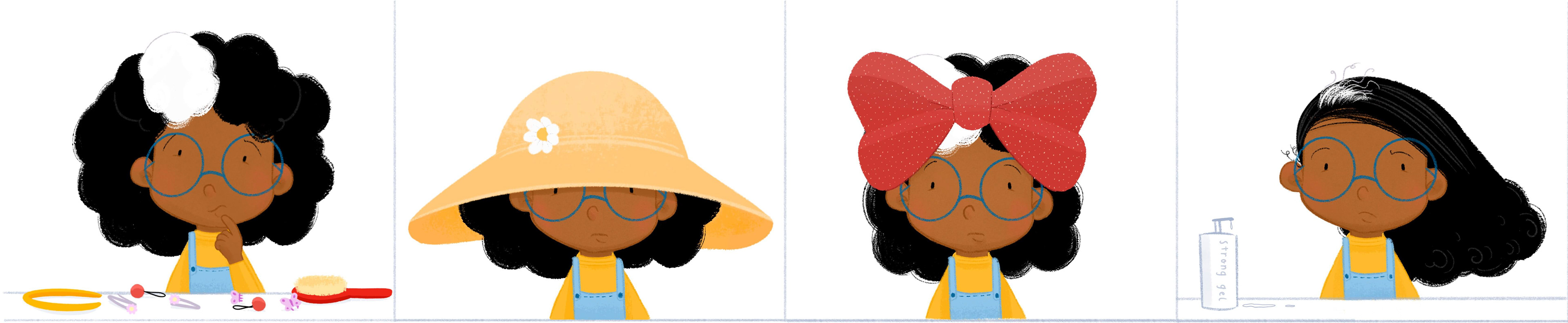 little girl embarrassed of her poliosis and tries to hide it